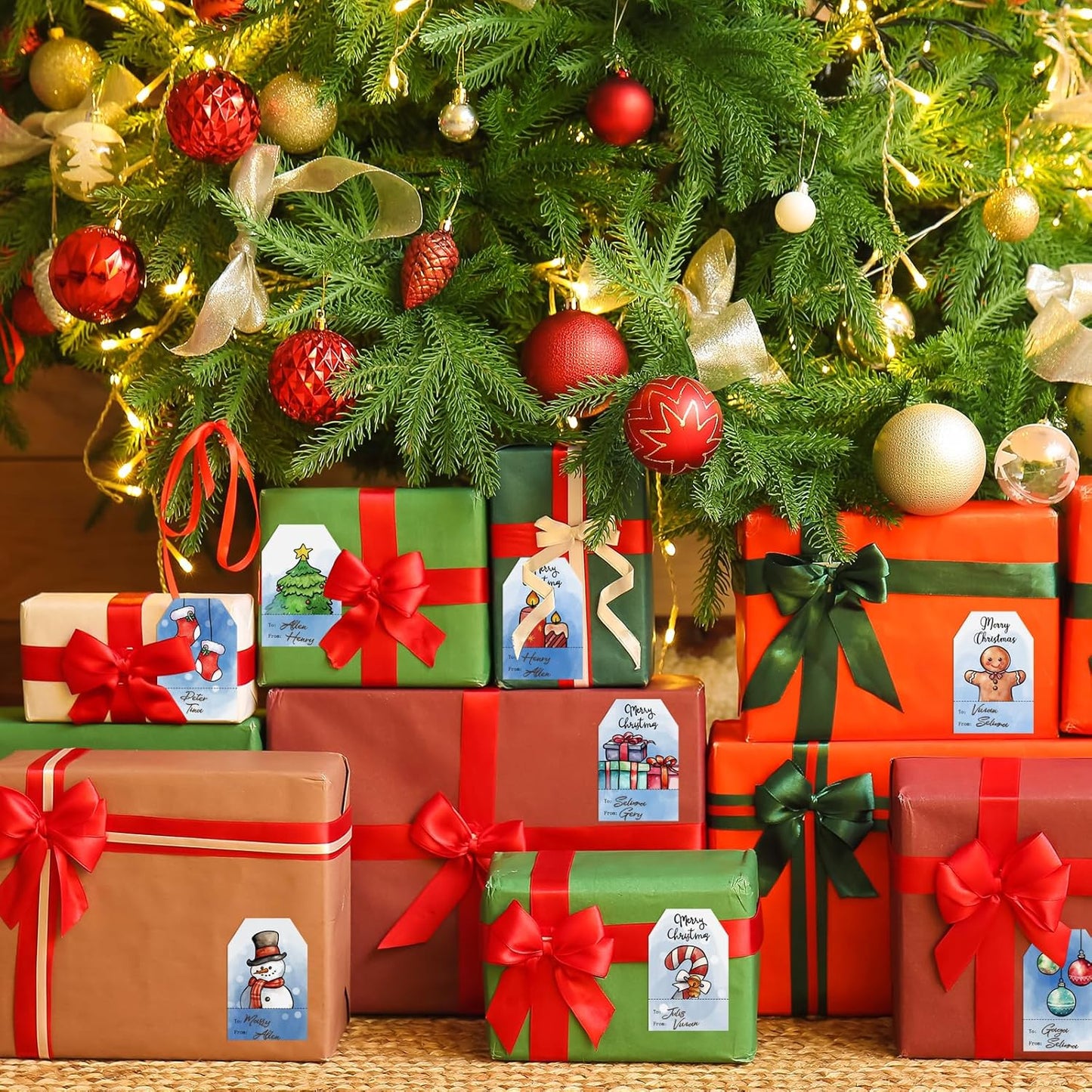 Christmas Gift Tags Stickers, 96Pcs Christmas Gift Labels Stickers, Self-Adhesive Watercolor Christmas Name Tags for Xmas Gifts Wrap Presents Boxes Decoration, 2 x 3 Inch (Blue)