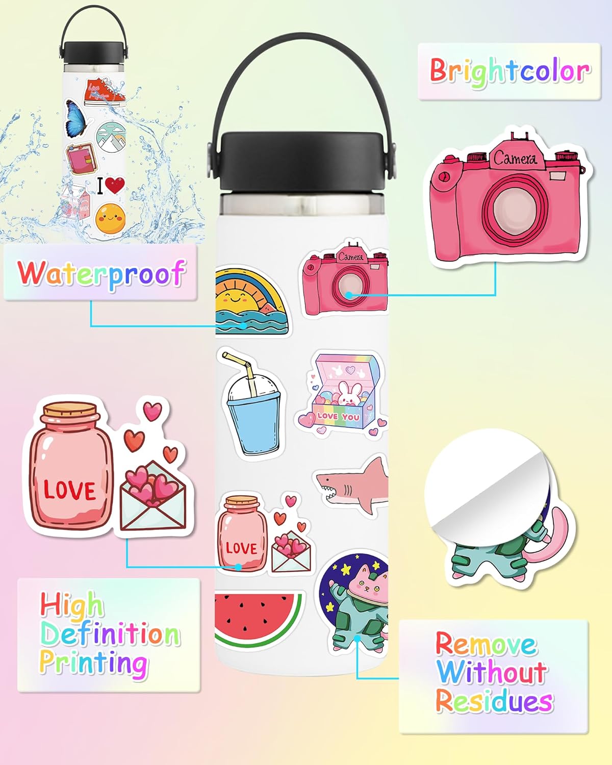 Sticker for Water Bottles, 400 Pcs/Pack Cute Vinyl Waterproof Vsco Laptop Stickers for School Students Gifts Classroom Teachers Prizes Stickers for Kids