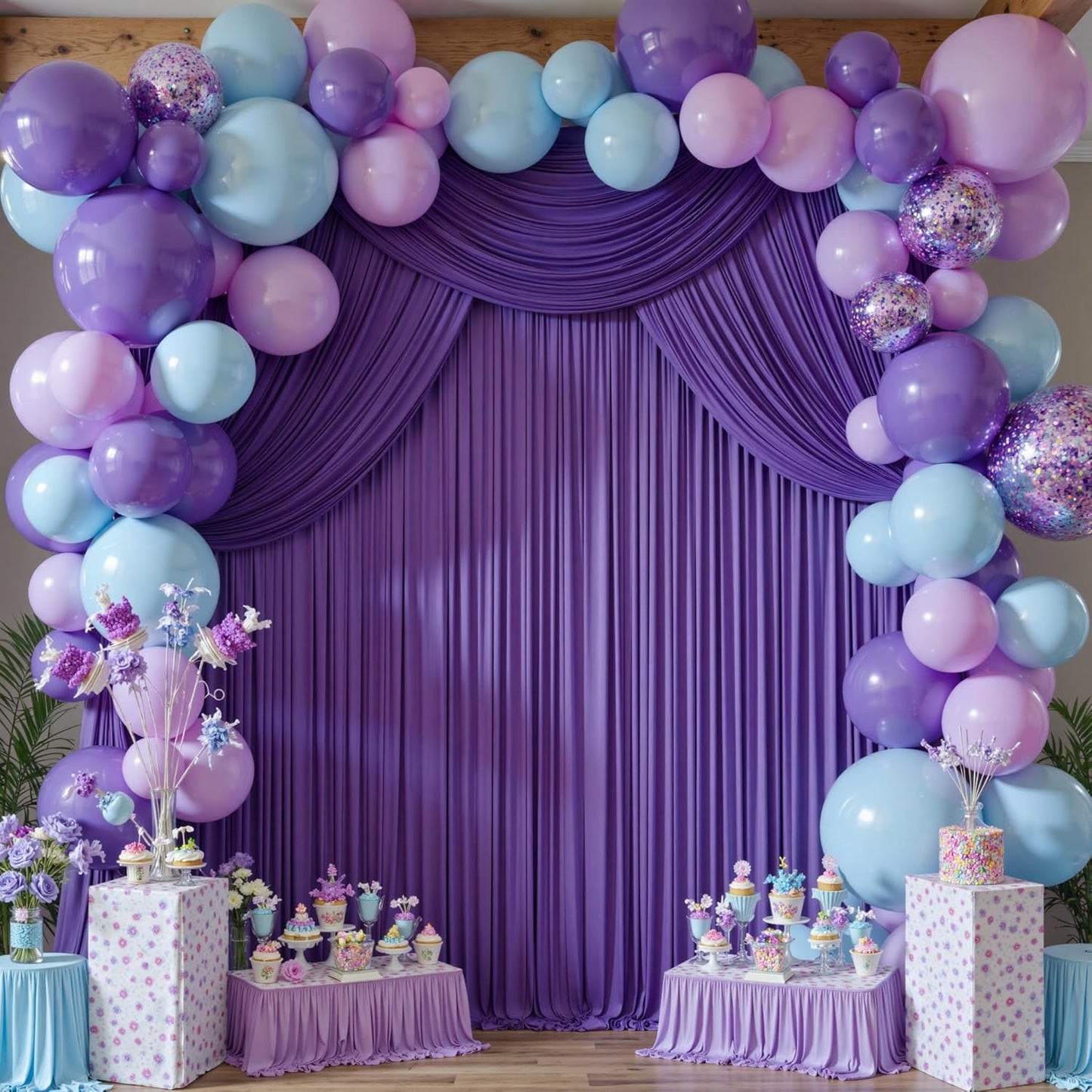 30 ft x 10 ft Wrinkle Free Purple Backdrop Curtain for Parties, 5ft x 10ft 6 Panels Polyester Purple Photo Backdrop Drapes for Wedding Birthday Party Baby Shower