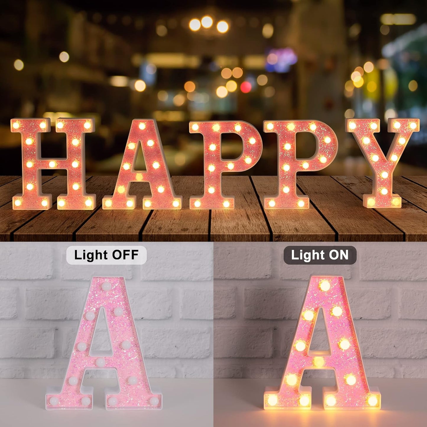 Foaky Pink Light up Letters，Pink Party Decorations,Girls Room Decor,Glitter Light Up Letters,Alphabet Letter Sign for Night Light Birthday Party Girls Gifts, Home Bar Decoration（C）