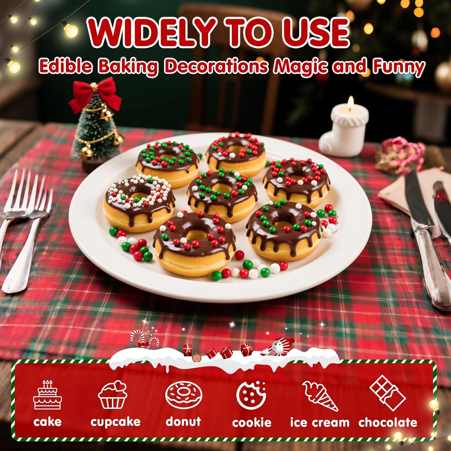 Christmas Nonpareils Sprinkles for Cake Decorating,130g White Red and Green Mini Pearls Mix,Edible Sugar Holiday sprinkle for Cupcake Toppers, Cookie, Ice Cream Decorations Christmas Party Supplies