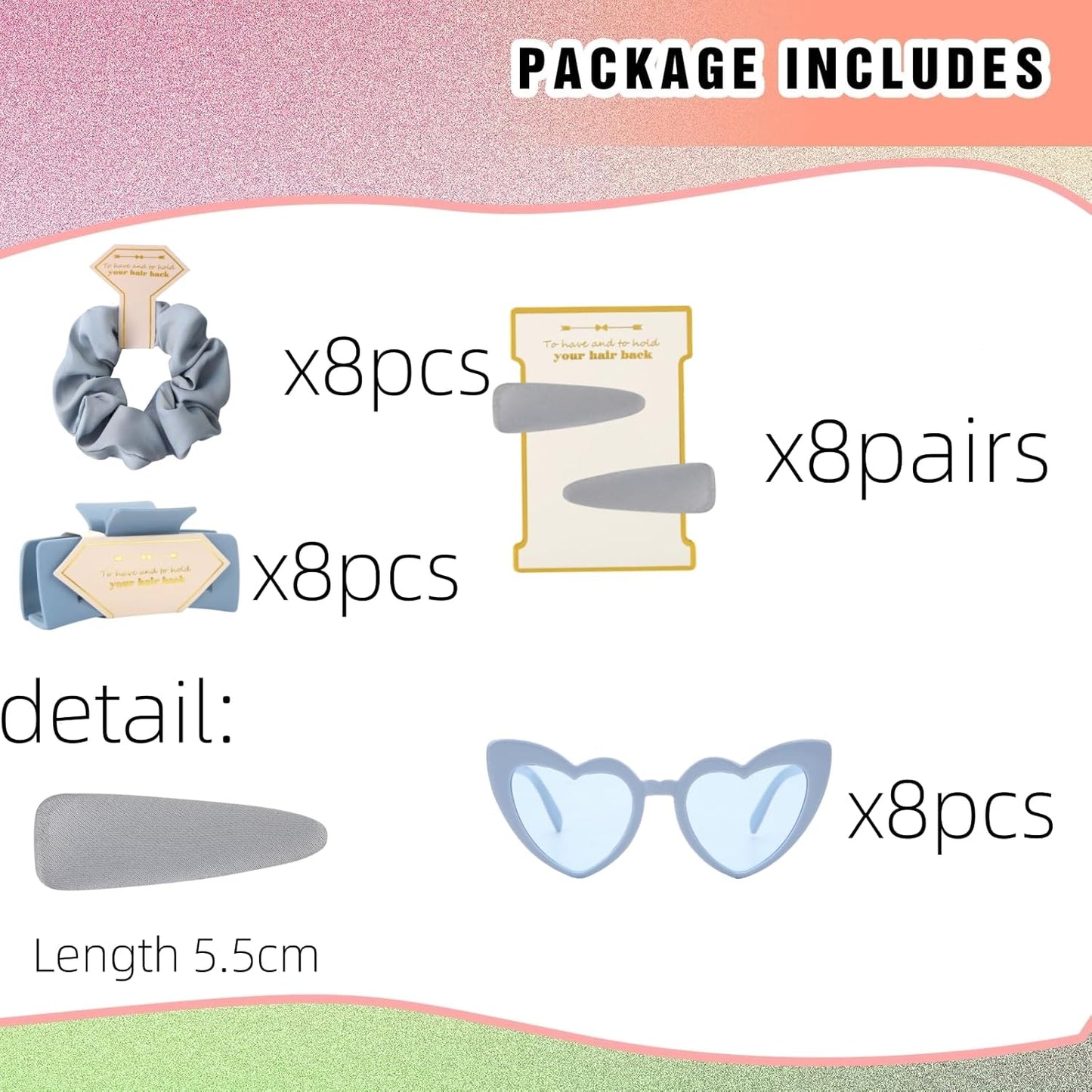 Bridesmaid Scrunchies Proposal Gifts Bachelorette Hair Claws Clips Girls heart sunglasses for Wedding Party Favors (40pcs White&pink)