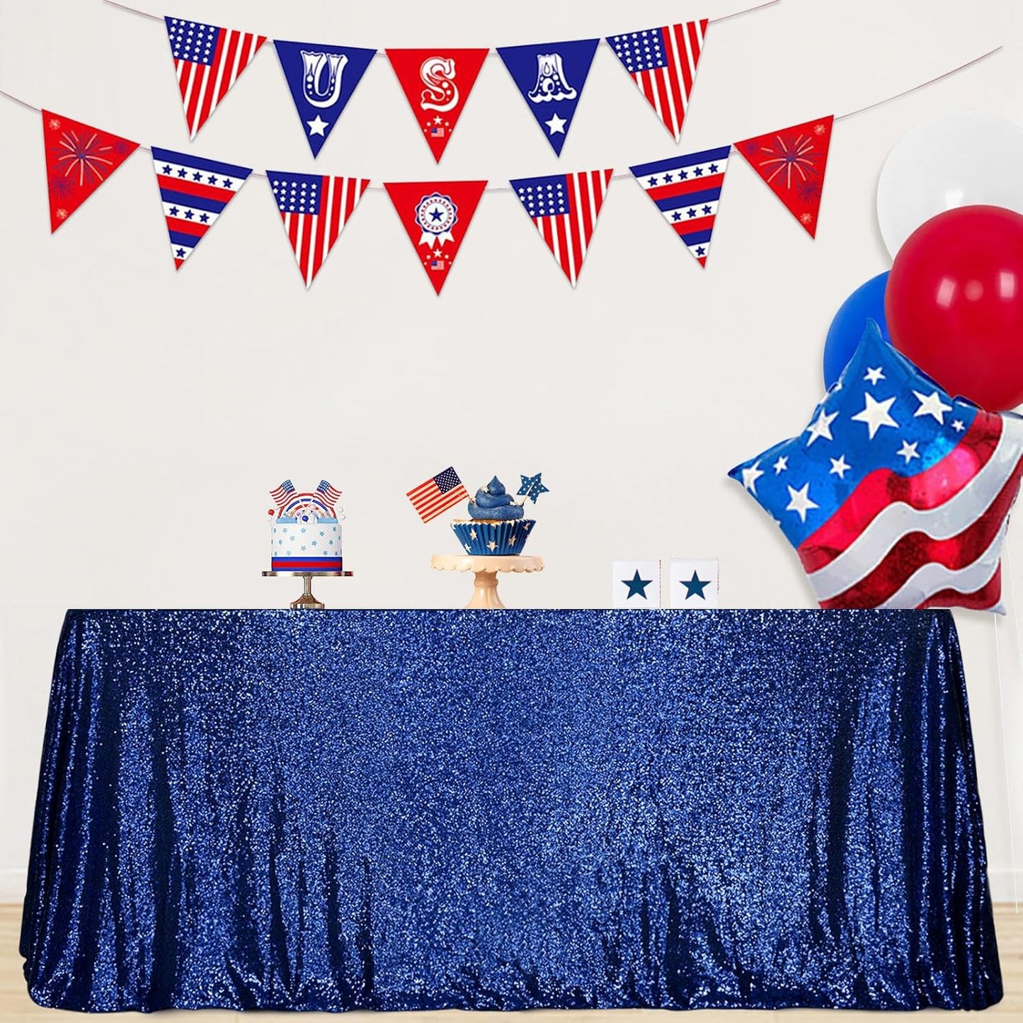 SquarePie Sequin Tablecloth 60 x 120 Inch Navy Blue Sparkly Table Linen for Wedding Party