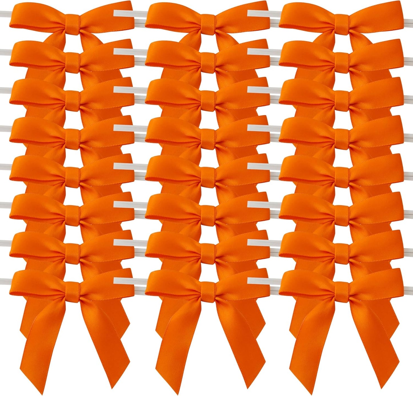 50pcs 2-1/2" Orange Twist Ties Satin Ribbon Bows in Pumpkin Color for Thanks Giving Halloween Wrapping Twist Tie Bows Hot Cutting(Orange)