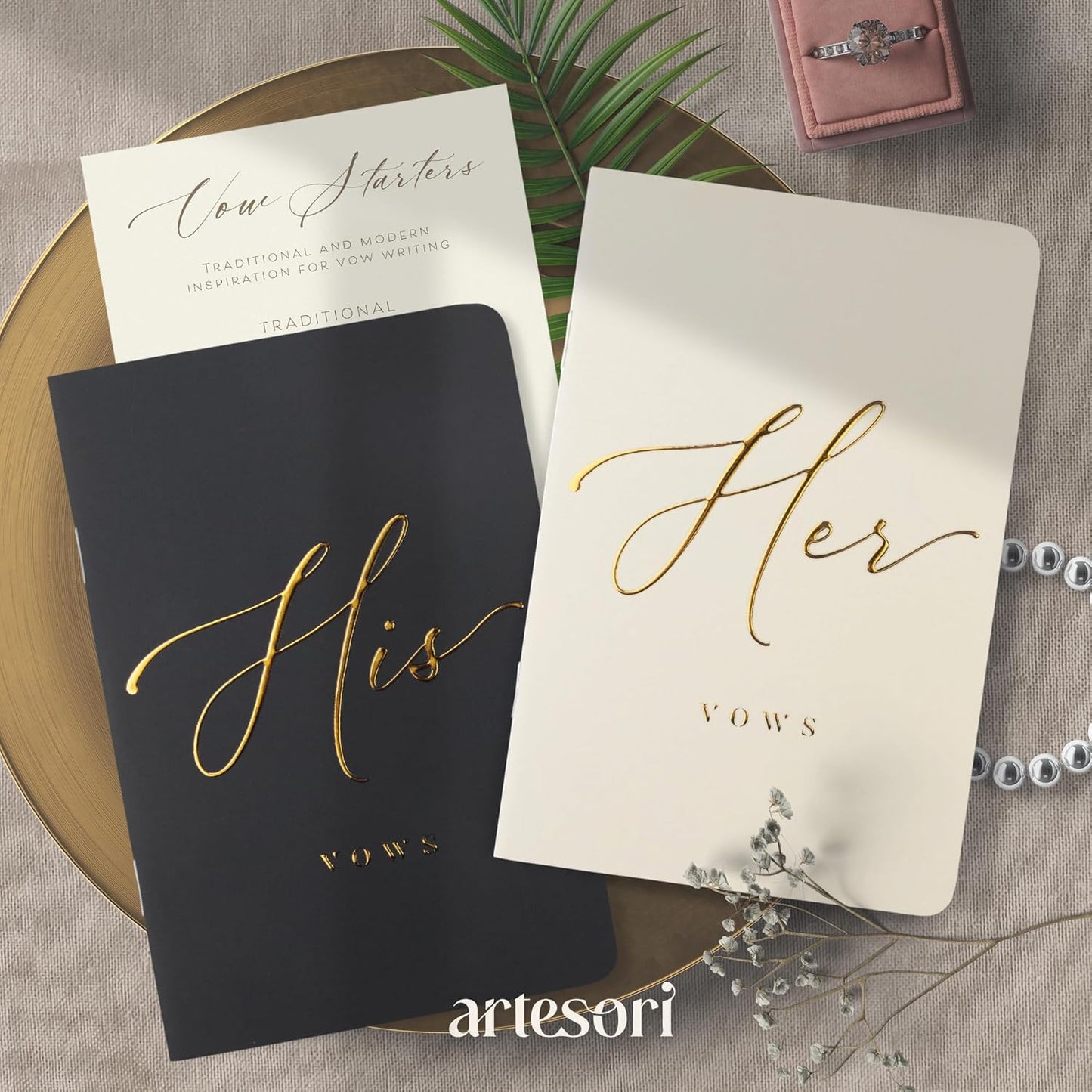ARTESORI Premium Wedding Vow Book for Her & Him, Soft Touch, Gold Foil, 28 Lined Pages, Wedding Vow Books His and Hers, Wedding Essentials, Wedding Registry Ideas, His and Hers Gifts [Ivory & Black]