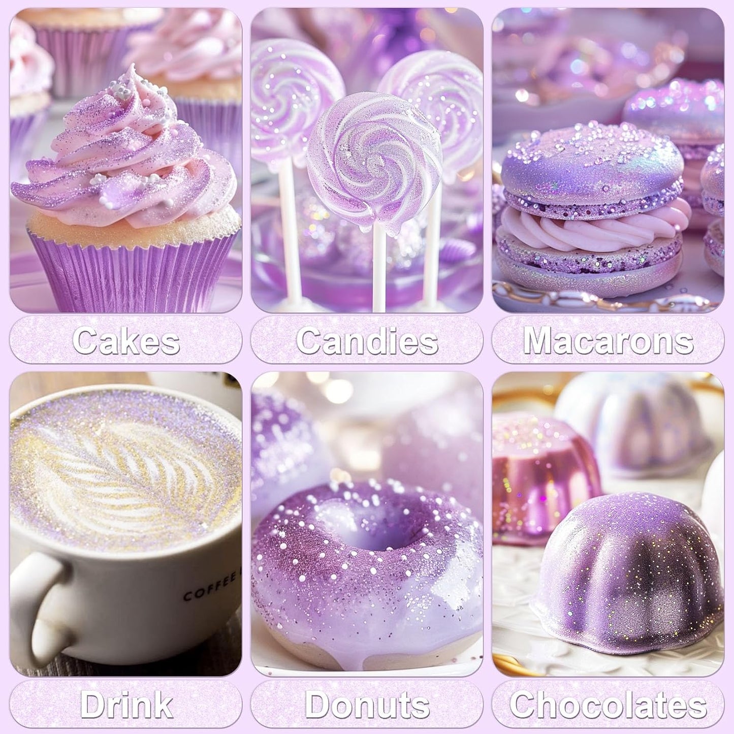 Iridescent Purple Edible Glitter - 5g Food Grade Cake Decorating Shimmering Glitter, Edible Sprinkle Luster Dust for Drinks, Chocolates, Fondant, Strawberries, Cupcakes, Candy, Cookie - Vegan