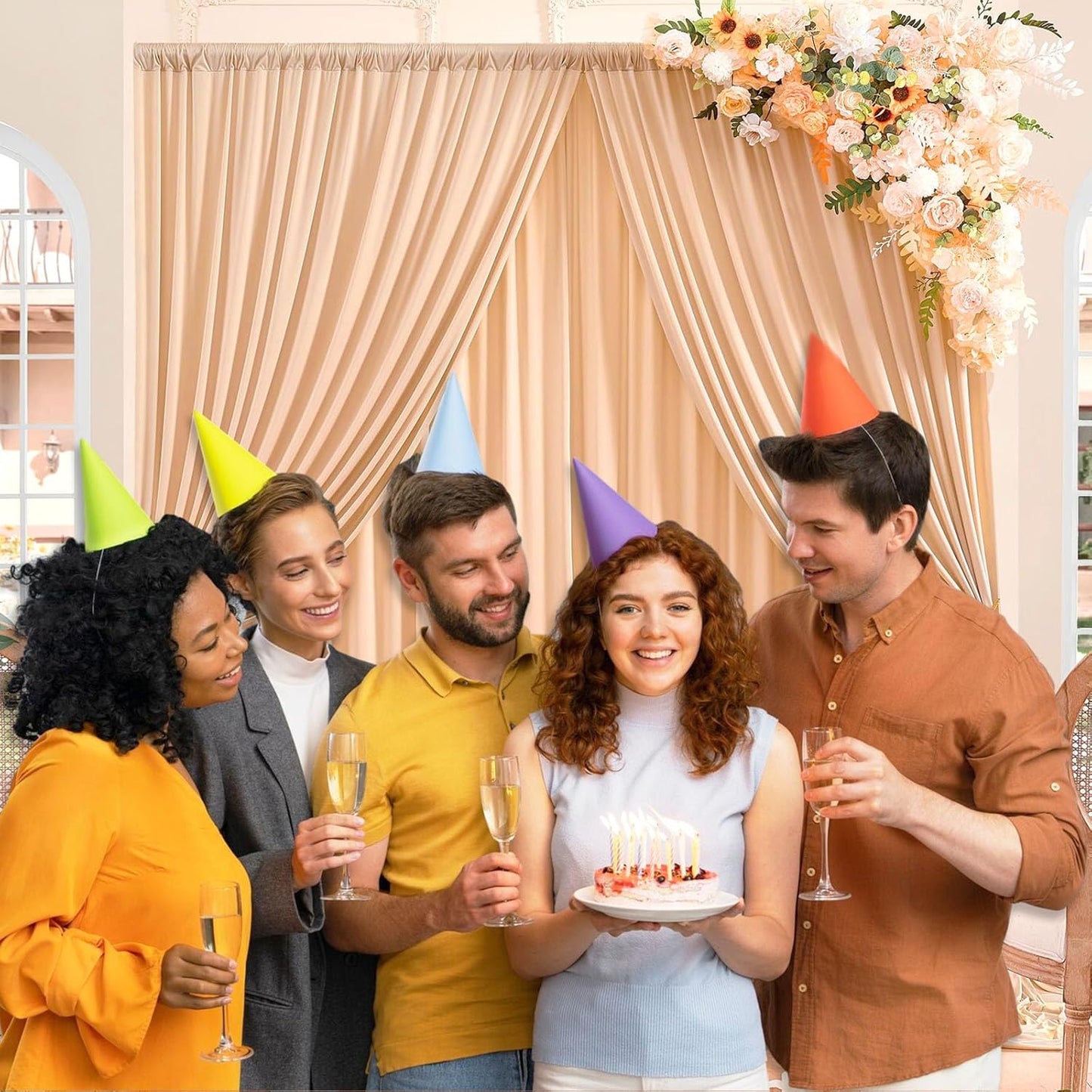 10 x 7 Feet Champagne Backdrop Curtain for Partie, Background Curtains for Photoshoot, Birthday, Wedding, Halloween, Thanksgiving, Christmas Day, New Year Party Decorations 5Ft x 7Ft, 2 Panels