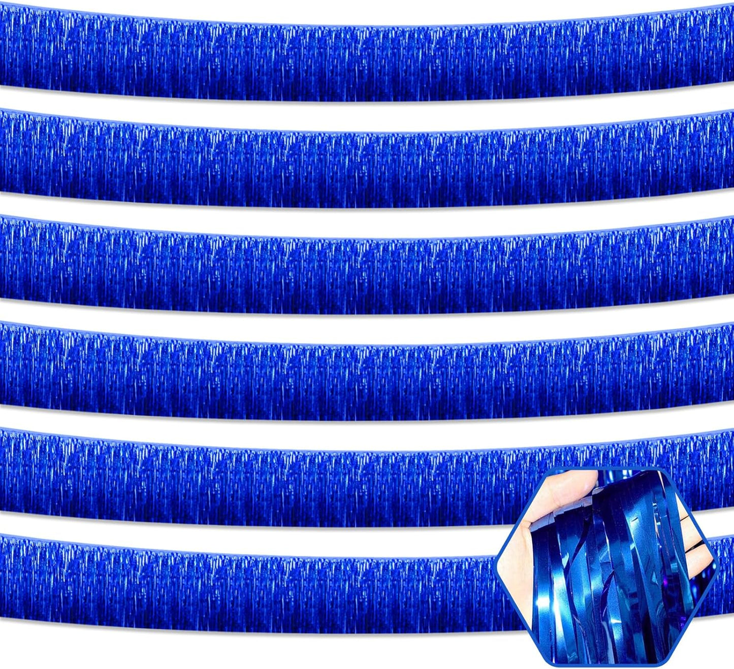 6 Pack 10 Feet Blue Foil Fringe Garland Metallic Tinsel Streamers Banner Wall Hanging Curtain Backdrop for Parade Floats, Birthday, Graduate, Mother's Day, Wedding Party Decoration