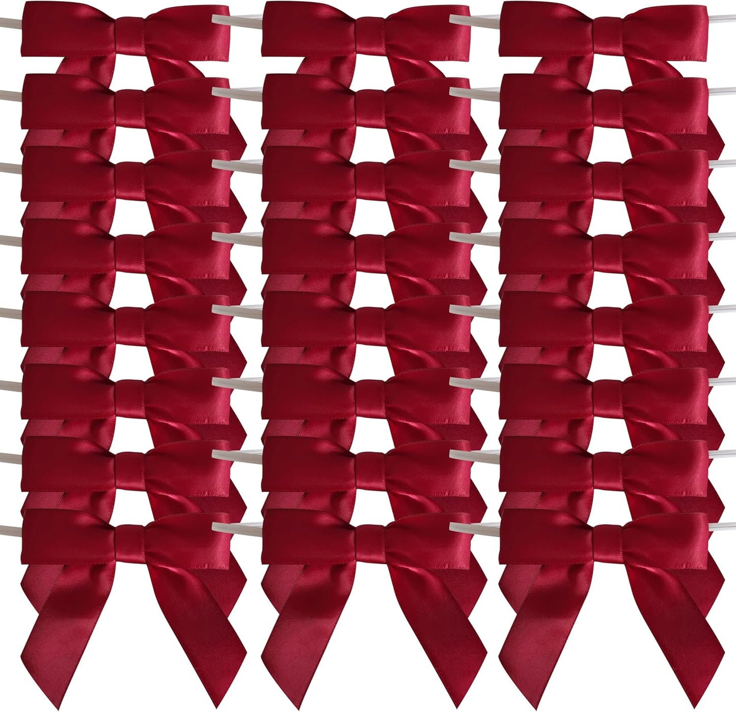 3-1/2" Burgundy Satin Ribbon Bows with Twist Ties Giant Bows for Christmas Holiday Gift Packing&Wrapping (50pcs,Burgundy)
