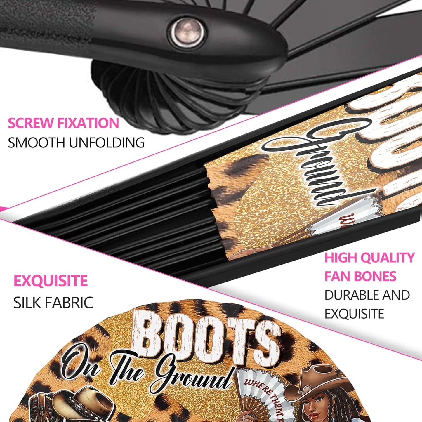 Boots On The Ground Hand Fan,Where Them Fans At Folding Fans,Clapping Clacking Fans For Line Dancing Unique Oriainal Pattern for Party Props Perfect Gifts for Line Dance Lover (Style 5)