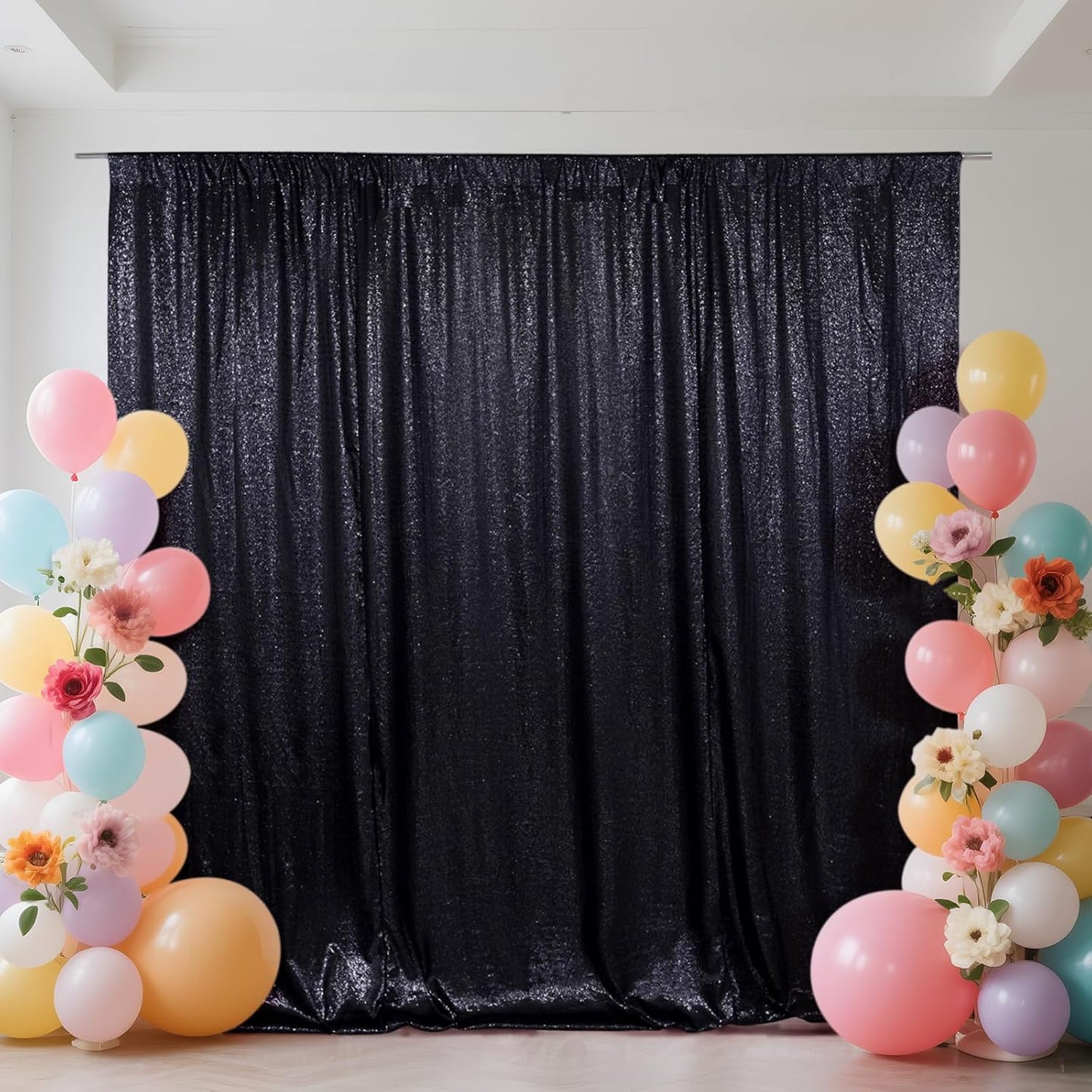 SquarePie Sequin Backdrop Curtain Less See Through Thick Background for Halloween Party 4FT x 8FT Black