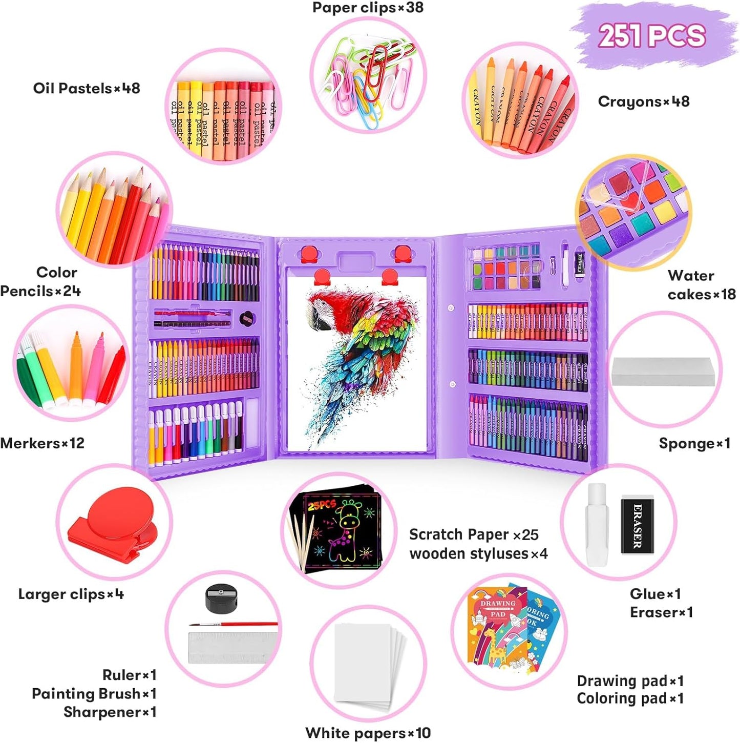 iBayam Stocking Stuffers for Teen Girls, Art Supplies, Arts and Crafts for Kids Ages 8-12, Teens Girls Christmas Gifts, Gifts for 5-12 Year Old Girl, Art Set Case with Trifold Easel, Sketch Pads