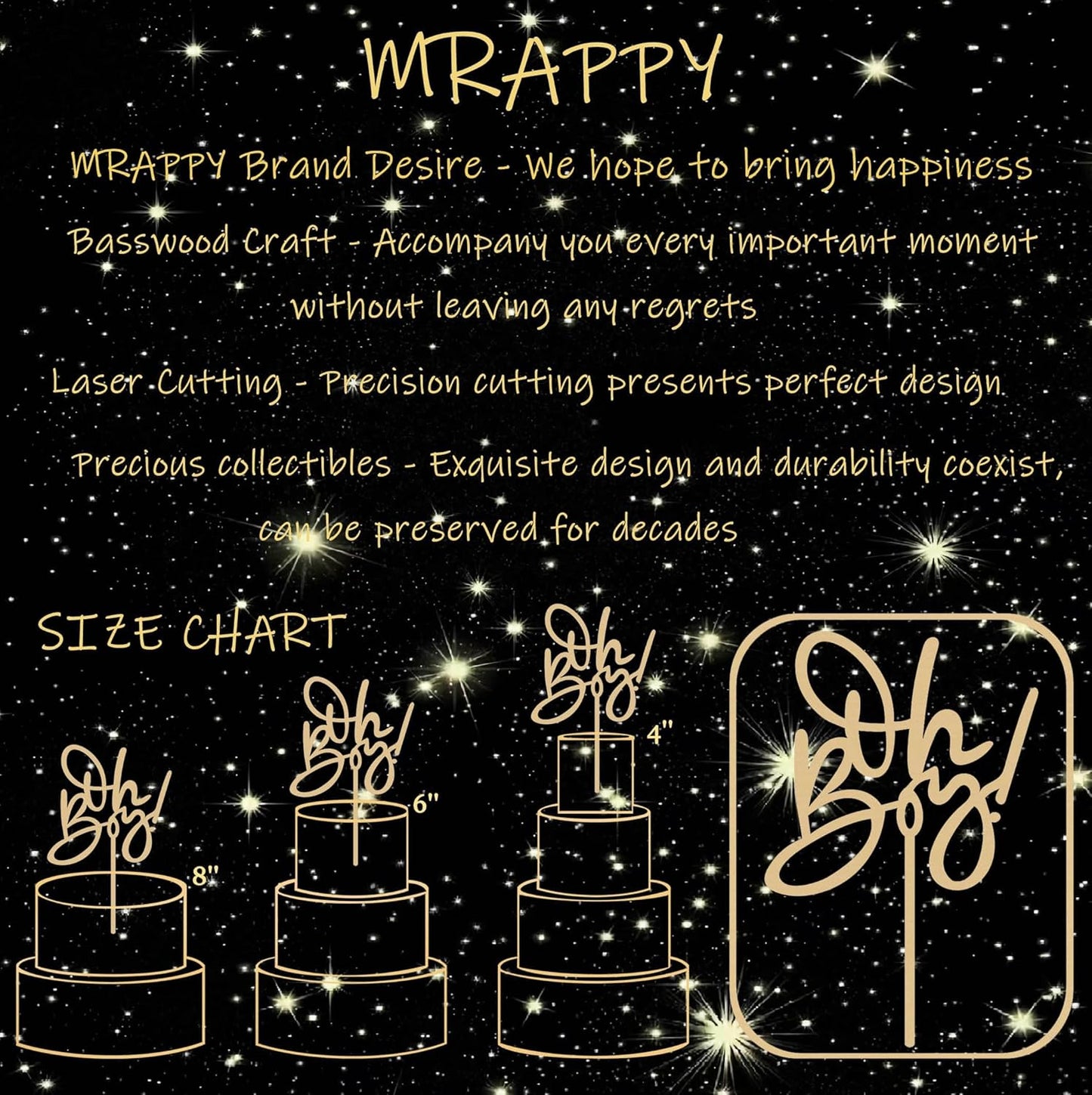 Oh Boy Cake Topper - Wooden Baby Shower Cake Decorations for First Birthday/Gender Reveals Party, Photo Booth Props