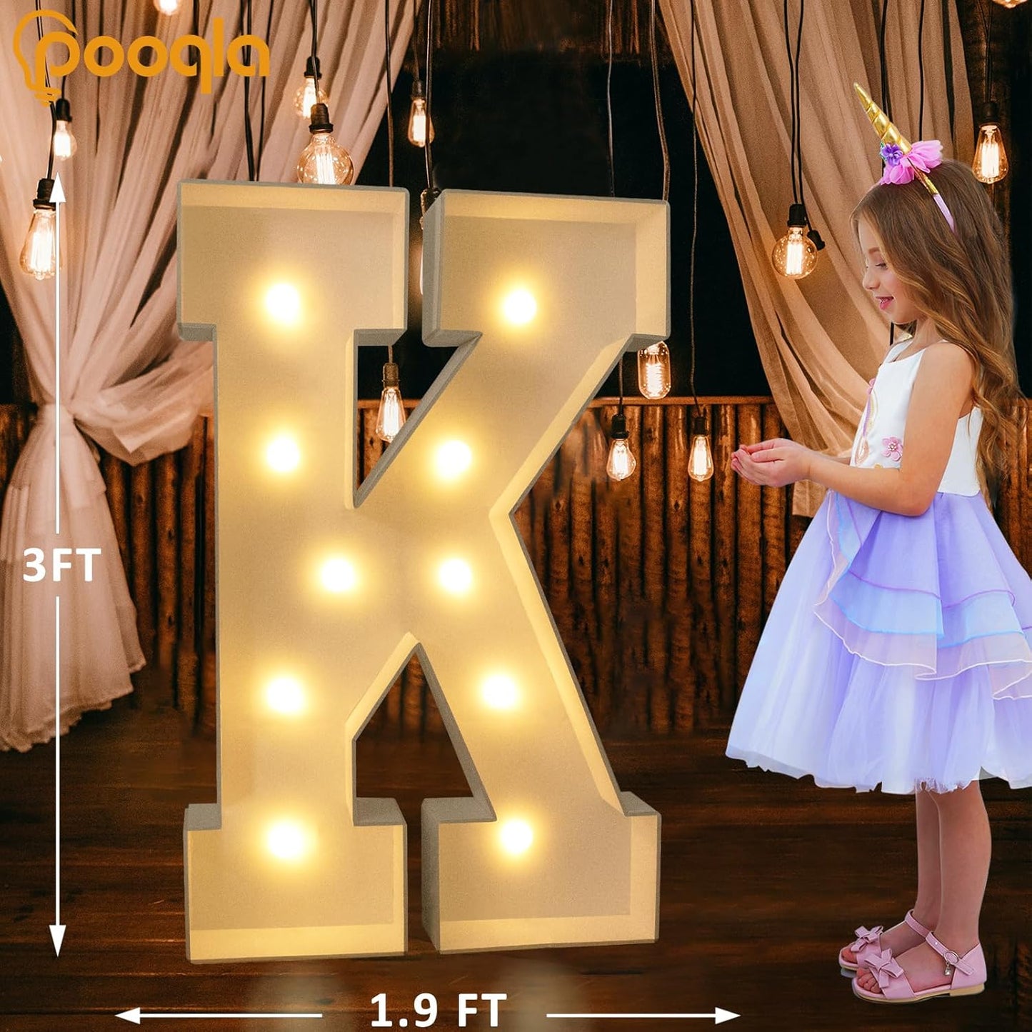 Pooqla 3FT Light Up Marquee Letters, Cool White and Warm White LED Large Lighted Marquee Letters, Giant Mosaic Letter Sign for Balloons Birthday Anniversary Wedding Party Decoration, LED Letter K