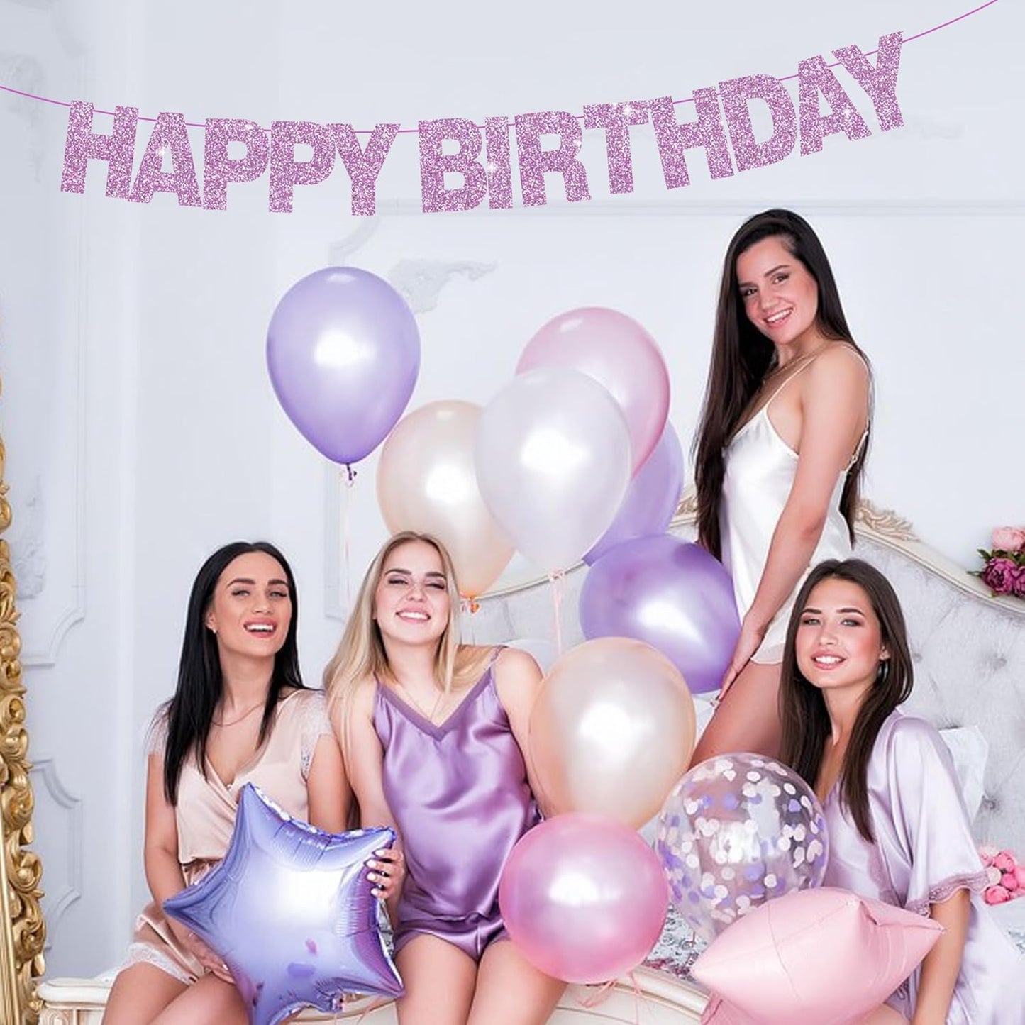 BEISHIDA 116 PCS A-Z Glitter Light Purple DIY Letter Banner Kit Make Your Own Banner，Including 111 Letters and Numbers 3 Rope and 7 Threading Device,Customized for Birthday Graduation Wedding Party Decor