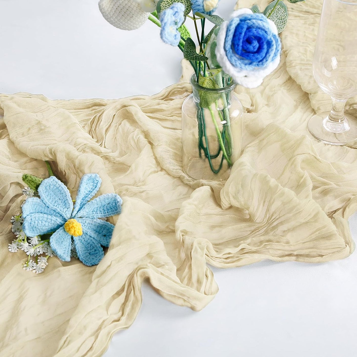 10-Pack Beige Cheesecloth Table Runners – 10FT (35x120 Inch) Boho Rustic Gauze Fabric Cheese Cloth Table Runner for Weddings, Baby Showers, Bridal Shower, Farmhouse & Birthday Party Decor