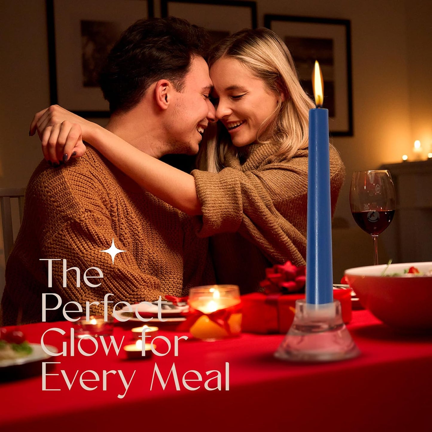 Leor & Lair Blue Taper Candles - 4 Pack 10" Blue Candlesticks - Unscented Long Burning Candle Sticks for Winter, July 4th Decoration, Dinner, Hanukkah, Weddings, Restaurants & Events