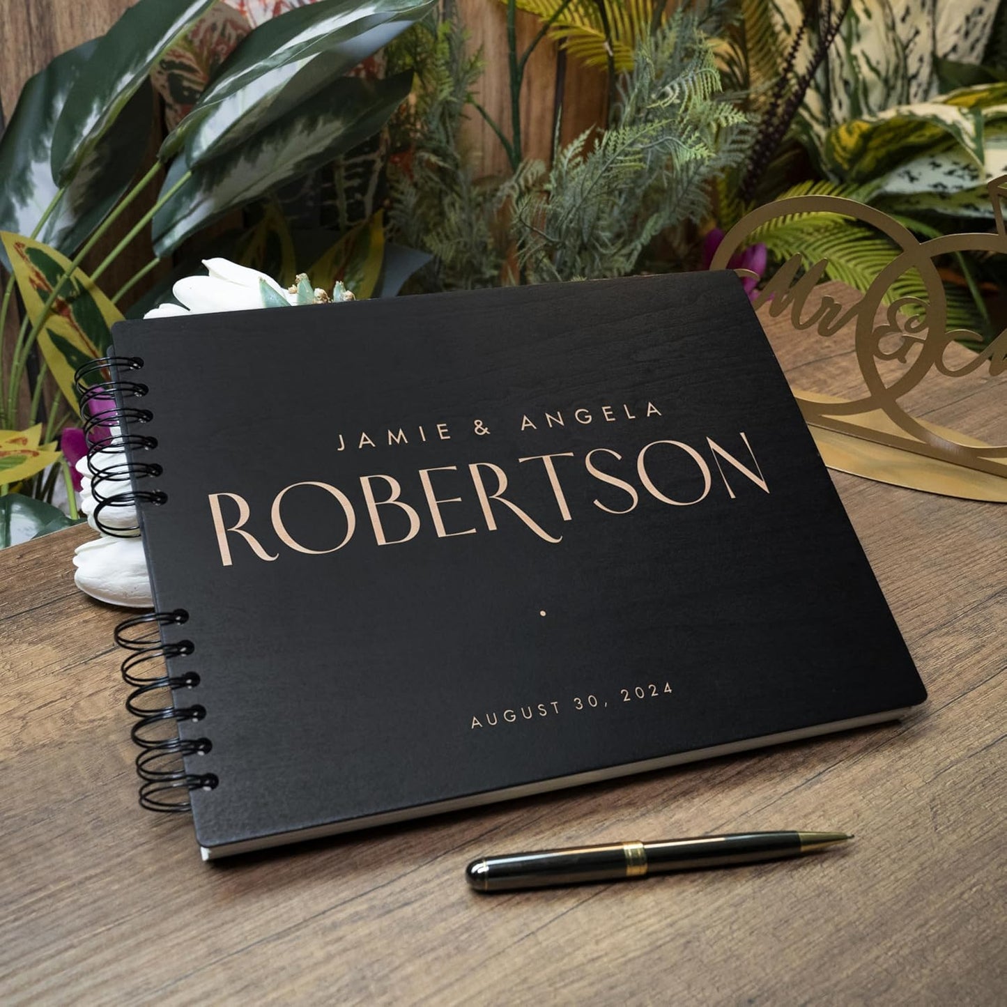 Personalized Wood Wedding Guest Book - 5 Colors/Finishings, 2 Sizes, 12 Designs - Wood Wedding Decorations, Guest Book Signs for Wedding Reception (DESIGN 8)