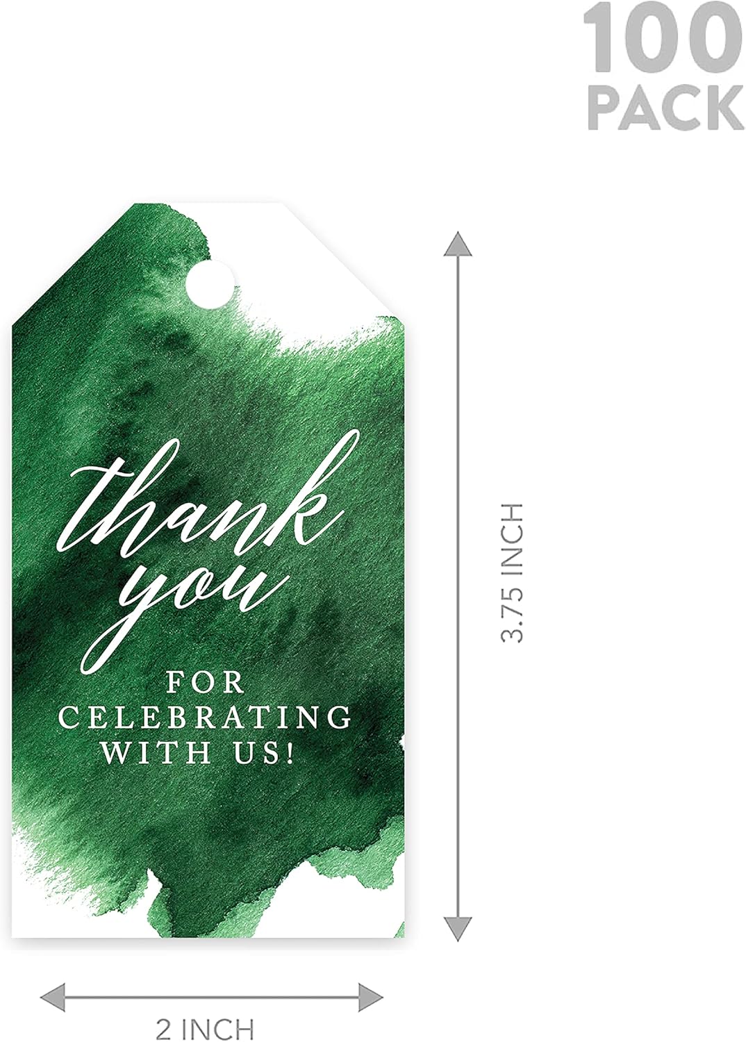 Andaz Press 100-Pack Thank You for Celebrating with Us Favor Tags Emerald Green Watercolor Cardstock Gift Tags with Bakers Twine for Wedding Baby Shower Bridal Shower Party Favors 2 x 3.75-Inches