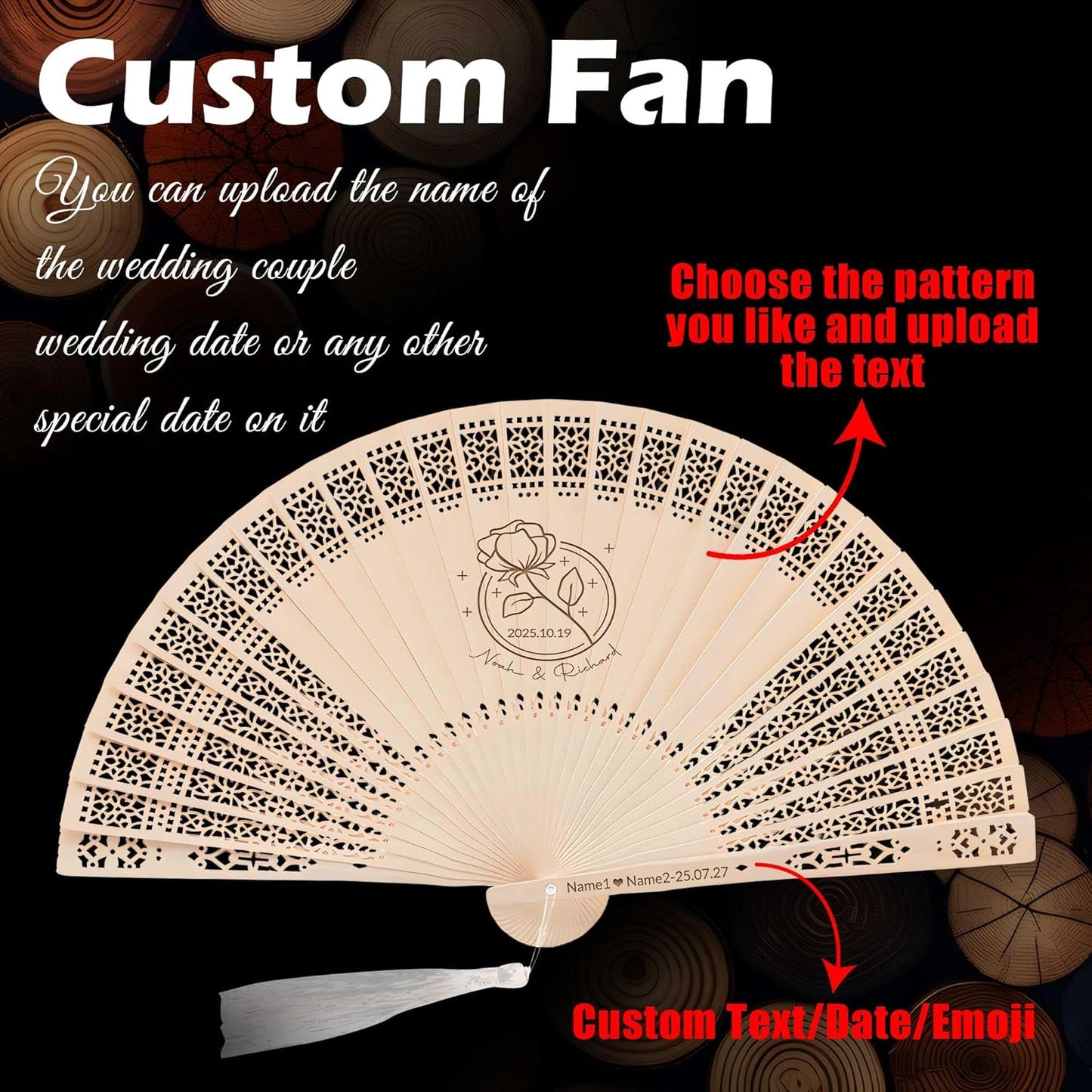 50 PCS Custom Fans Personalized Folding Fans for Line Dancing Wooden Hand Fan Wedding Favors Bulk Fans for Guests Party Event Use (Style10)