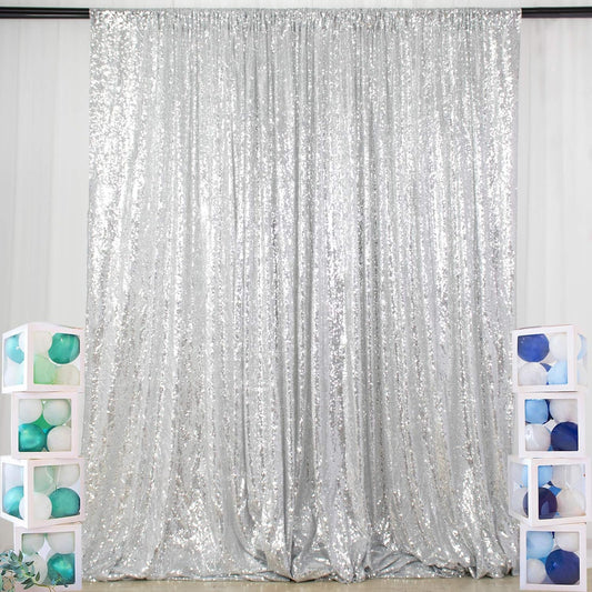 ShiDianYi Silver Sequin Wedding Backdrop - 10x10FT Photo Booth Curtains for Parties & Events