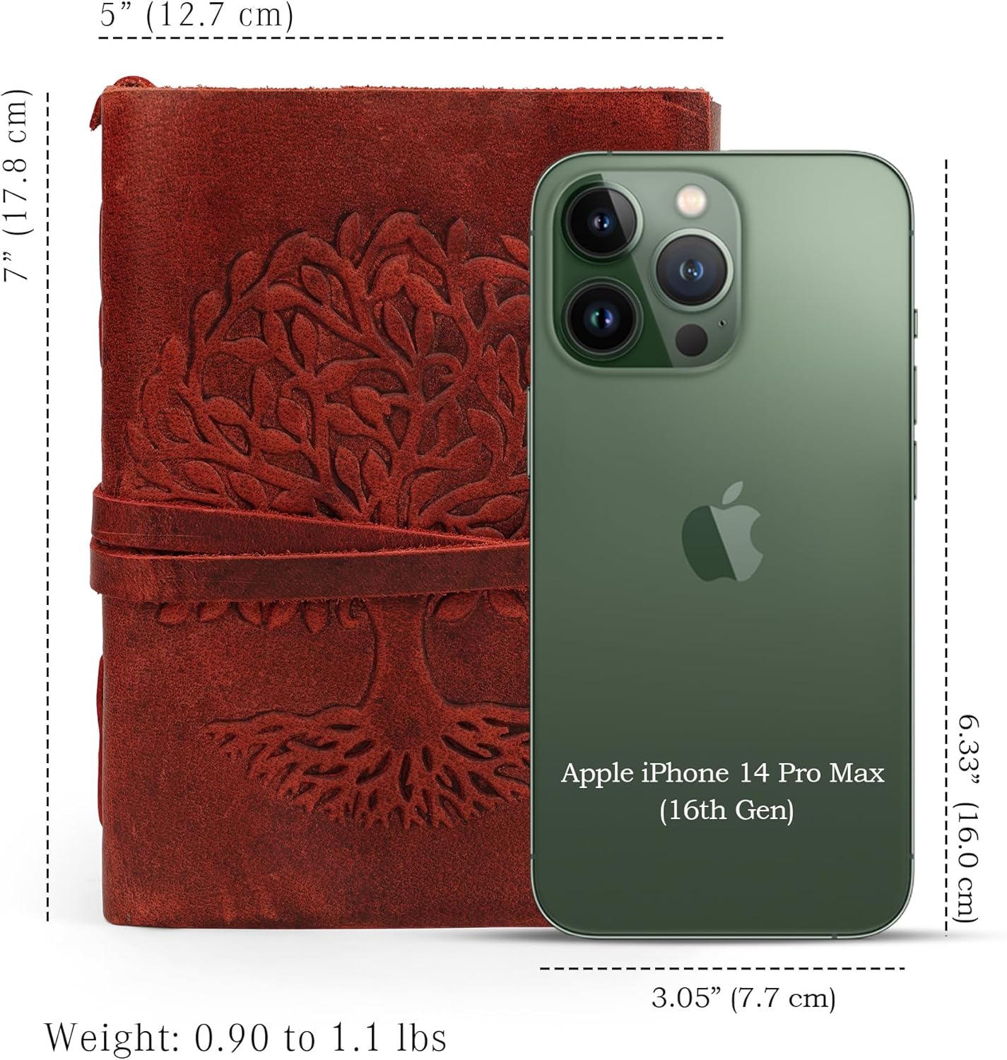 LUXEORIA Tree Of Life Leather Journal for Women and Men, Handcrafted Leather Journal for Writing Womens, Sketchbook, Travel Diary with Unlined Deckle Paper, Wine Red 5x7