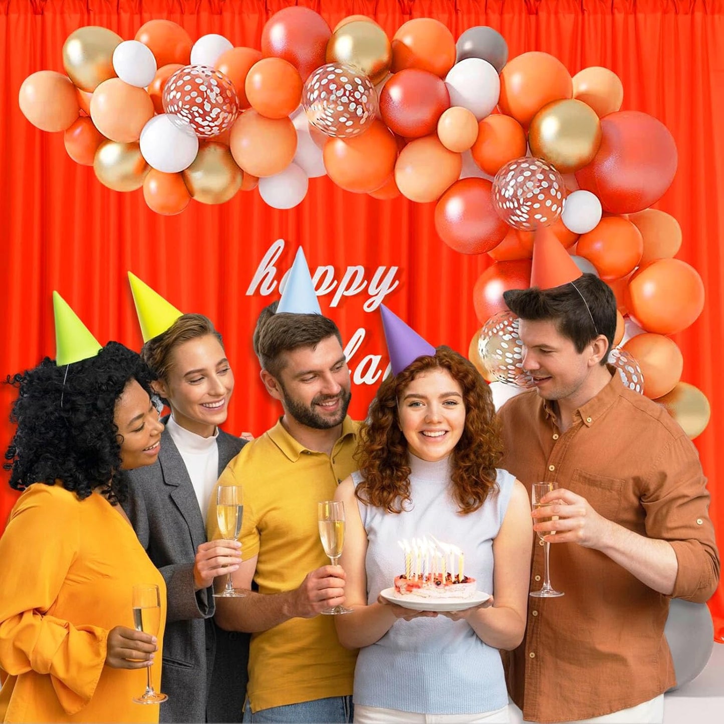 10 x 7 Feet Orange A Backdrop Curtain for Partie, Background Curtains for Photoshoot, Birthday, Wedding, Halloween, Thanksgiving, Christmas Day, New Year Party Decorations 5Ft x 7Ft, 2 Panels