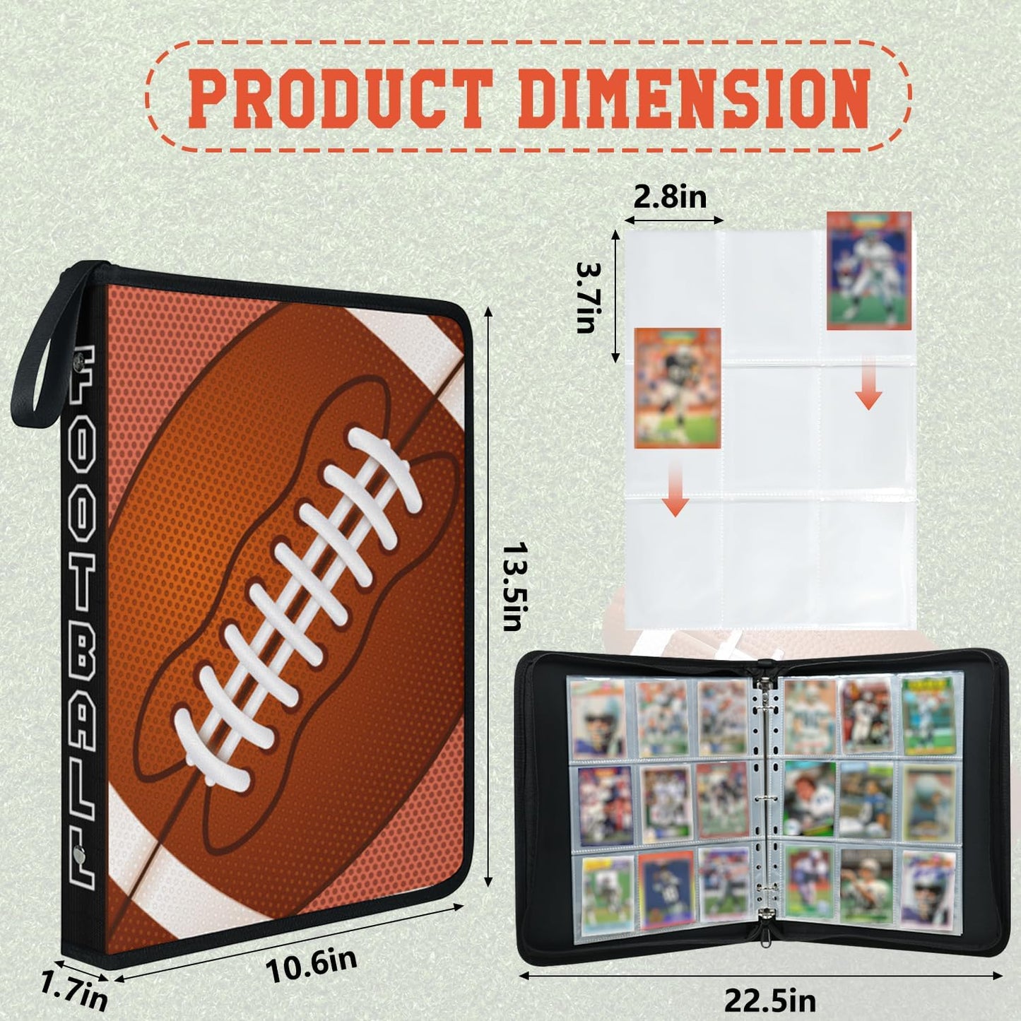 Trading Card Binder 9 Pocket - Football Card Binder with Sleeves 900 Double Sided Pockets Sports Trading Cards Album Cards Holder Protectors Set Fit for Game Cards, Sports Cards