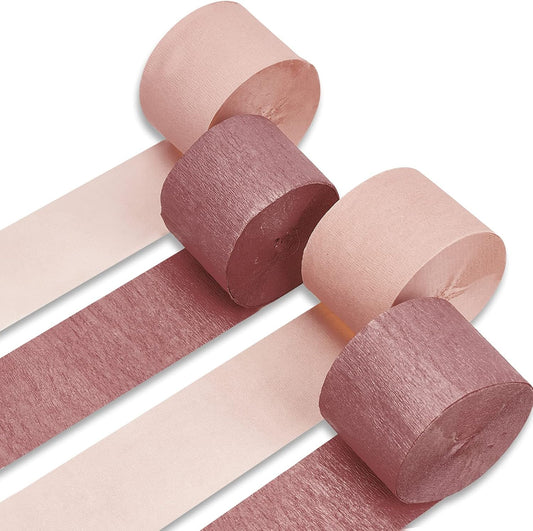PartyWoo Crepe Paper Streamers 4 Rolls 328ft, Pack of Pink and Rose Gold Crepe Paper for Party Decorations, Wedding Decorations, Birthday Decorations, Baby Shower Decorations (1.8 Inch x 82 Ft/Roll)