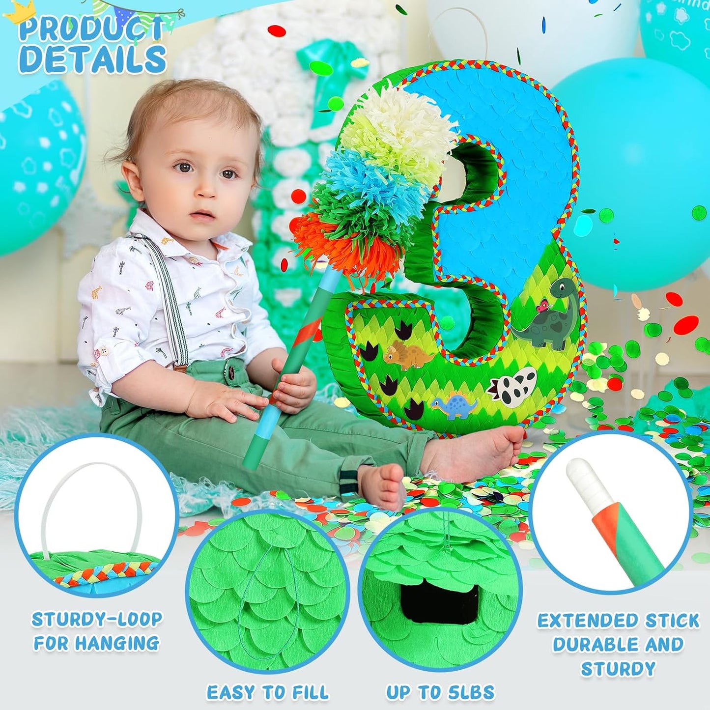 Number 3 Pinata for Birthday Party Decorations, Jungle Dinosaur Piñata Games Toy (3th)