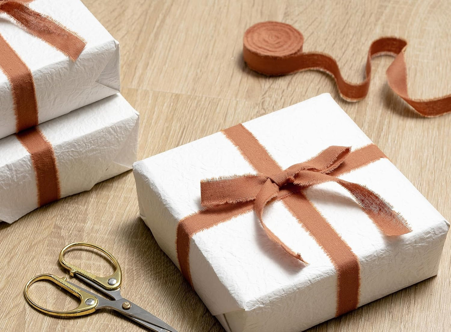 Orange Ribbon 5/8" x 21 Yards with Frayed Fringe Fabric Cotton Ribbons for Gift Wrapping Wedding Invitations Flower Bouquet Baby Shower