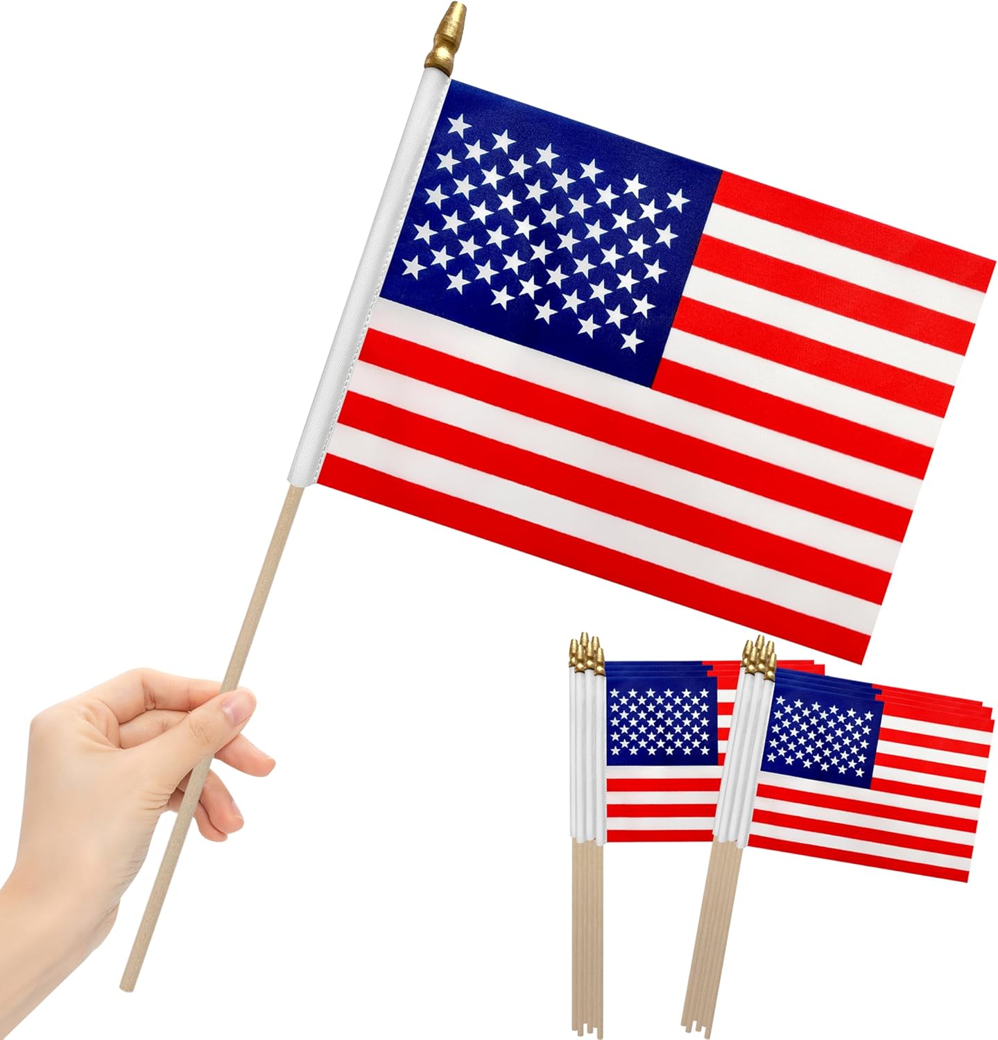 12Pcs 8×12 Inch Small American Flags on Stick Mini USA Flags US Handheld Flag for Outside,Veterans Day Memorial Day 4th of July Independence Day Decorations