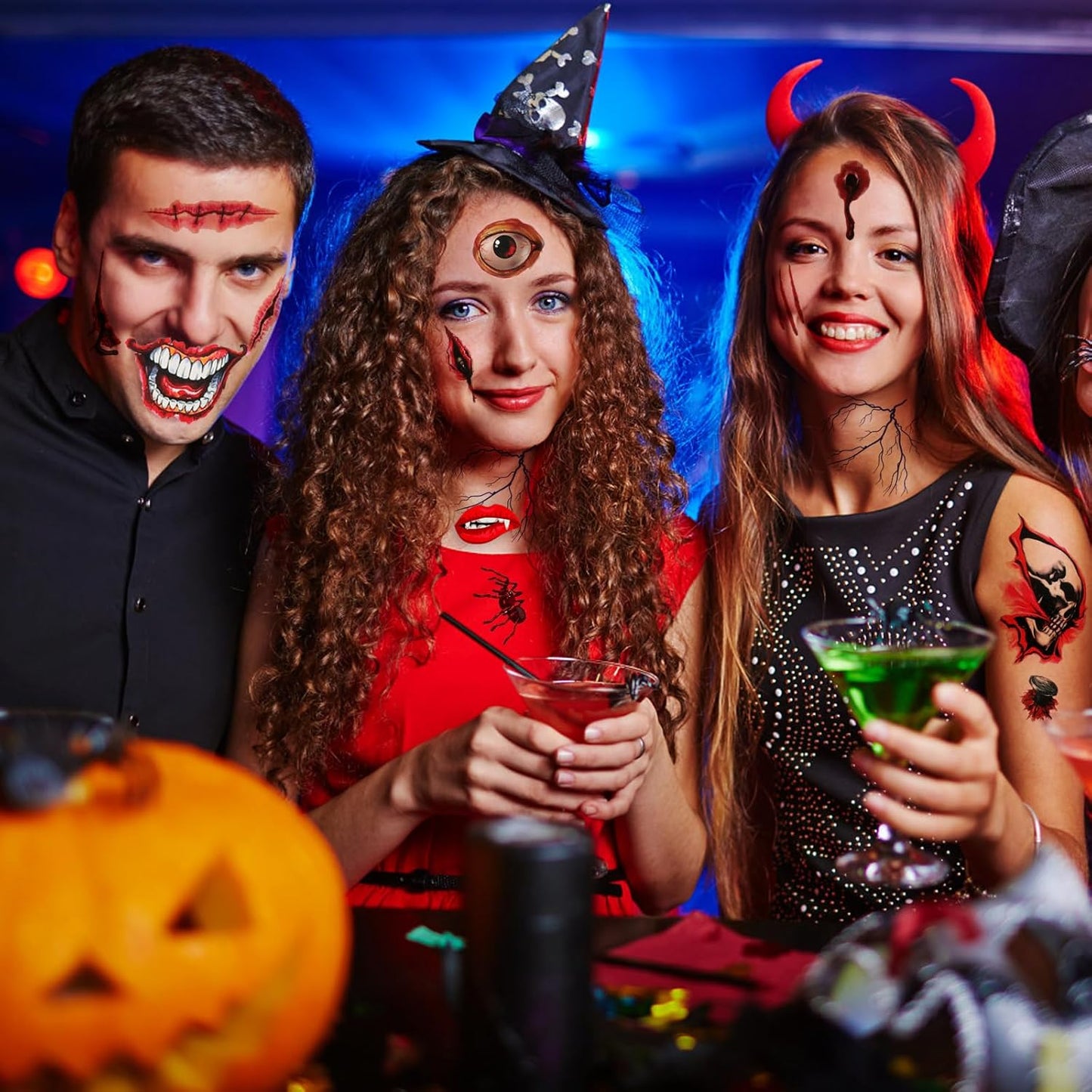 Halloween Horror Makeup Fake Scars Temporary Tattoos - 118 Pcs Realistic Bloody Stitches Wound Tattoo Stickers for Face & Body, Zombie, Chucky, Vampire Cosplay, Pranks & Masquerade Parties