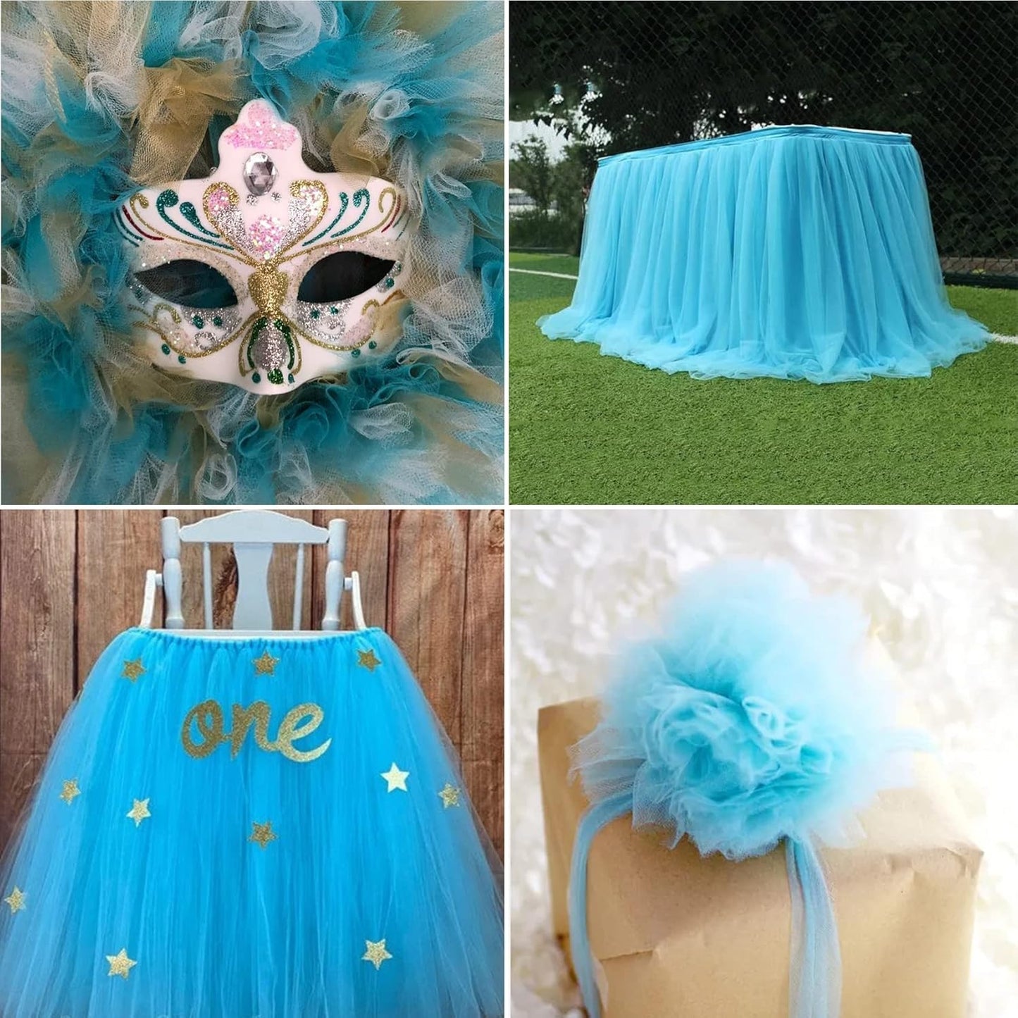 Light Blue Tulle Fabric Rolls 54 Inch by 40 Yards Tulle Bolt Spool for Wedding Decorations DIY Tutu Baby Shower Table Skirt Ceiling Decor Birthday Party Craft Supplies