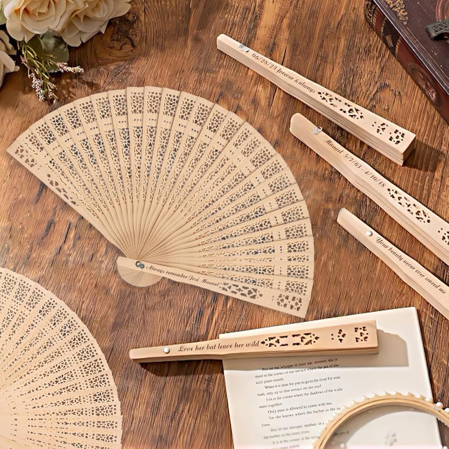 1Pcs Personalized Folding Hand Fans Custom Engraved Summer Wedding Fans,Personalized Wooden Fans Party Favor Bridal Shower Gifts for Guests