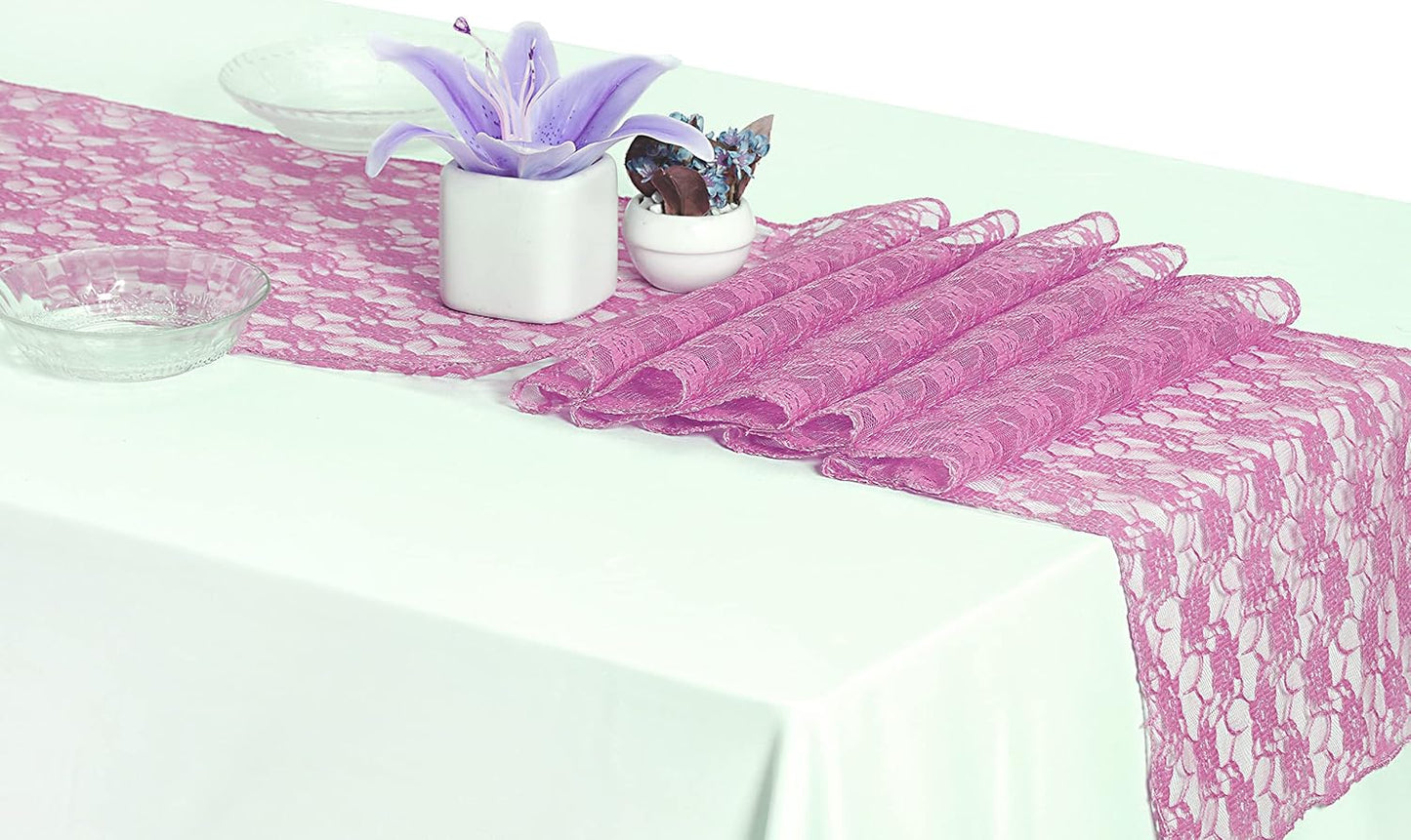 MDS Pack of 15 Wedding 12 x 108 inches Lace Table Runner for Wedding, Decorations for Birthday Parties, Banquets, Graduations, Engagements, and Runners fit Rectangle, Round Table- Dusty Pink