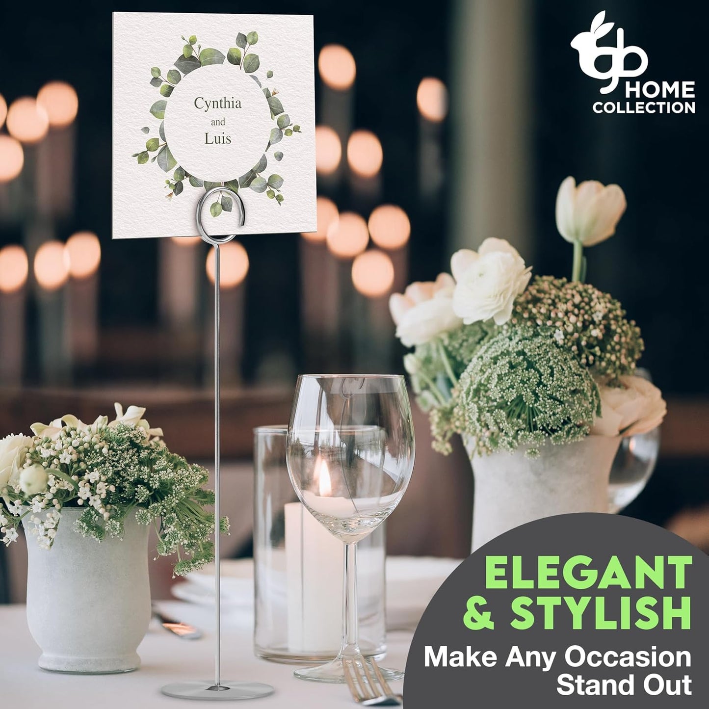 Gray Bunny Metal Table Number Holders, 12 Pack, 12 in Tall, Silver Chrome, Card Holders Tabletop Table Number Stands, Wire Clip for Restaurants Recipe Place Card Signs, Weddings, Banquets, Pictures