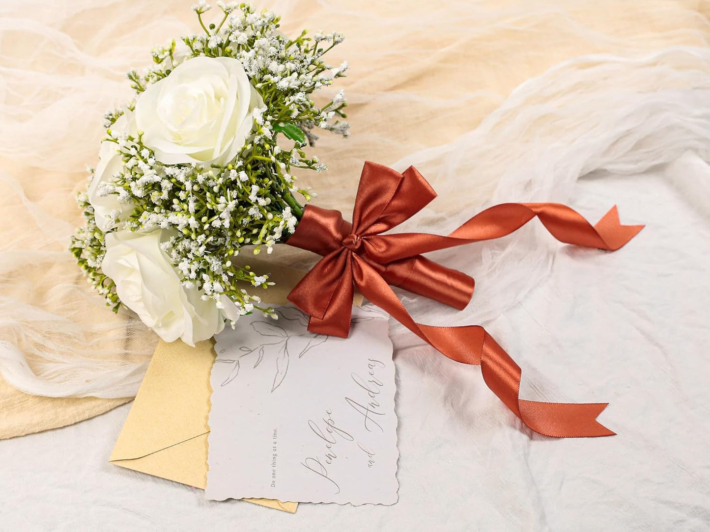 Copper Satin Ribbon 1 inch X Continuous 100 Yards, Single Face Polyester Ribbon Perfect for Gift Wrapping, Flower Bouquet, Wedding Decor, Crafts, Bow Making, Sewing and More