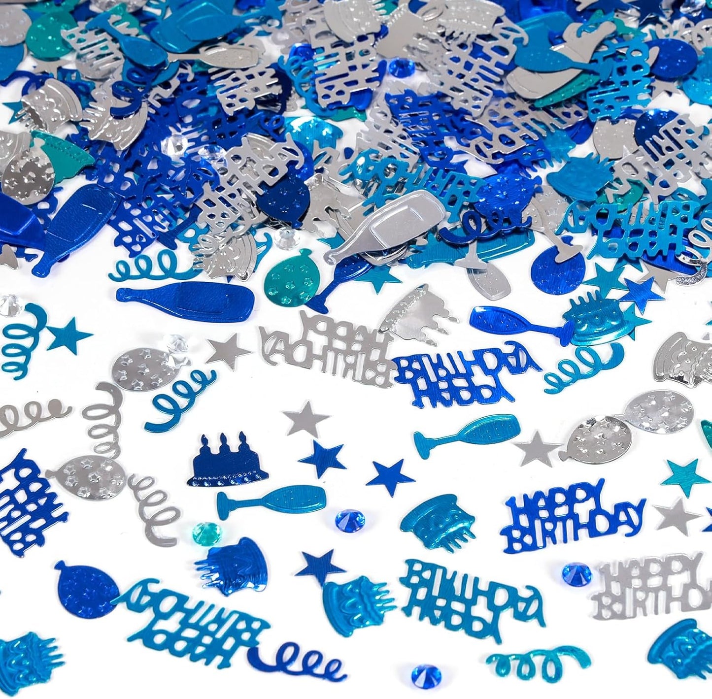 Blue and Silver Happy Birthday Confetti, 3000 Pcs Birthday Cake Table Metallic Foil Confetti Party Table Decor for Party, Baby Shower, DIY Arts and Crafting