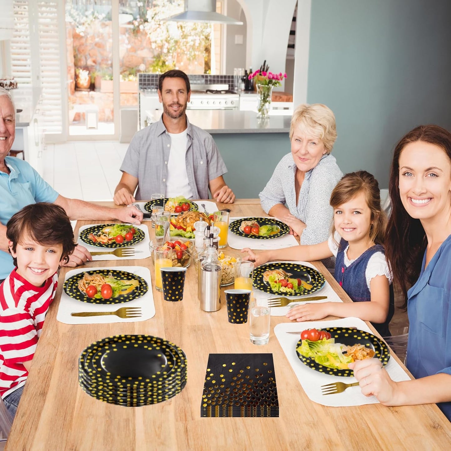 160 Pcs Black and Gold Paper Plates, Forks and Cups Party Supplies, Disposable Paper Dessert Cake Plates Tableware Supplies for Birthdays, Graduations, Weddings, Holidays (40 Guests)