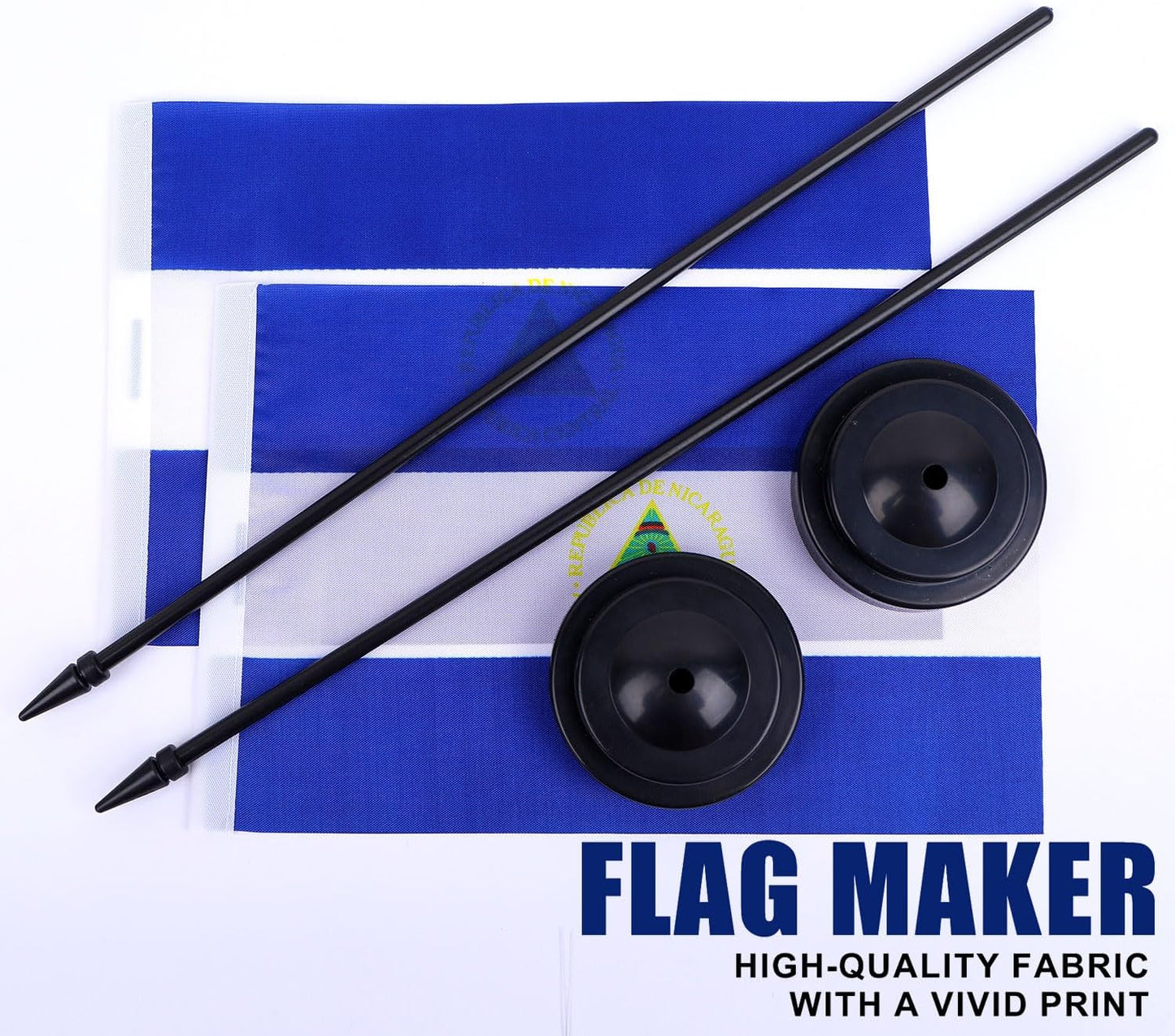 Nicaragua Desk Flag 12" Solid Pole Deluxe Set Nicaraguans Flags Banner Mini Small Nicaragua Office Table Flags with Black Stand Base Desktop Decorations(2Pack)