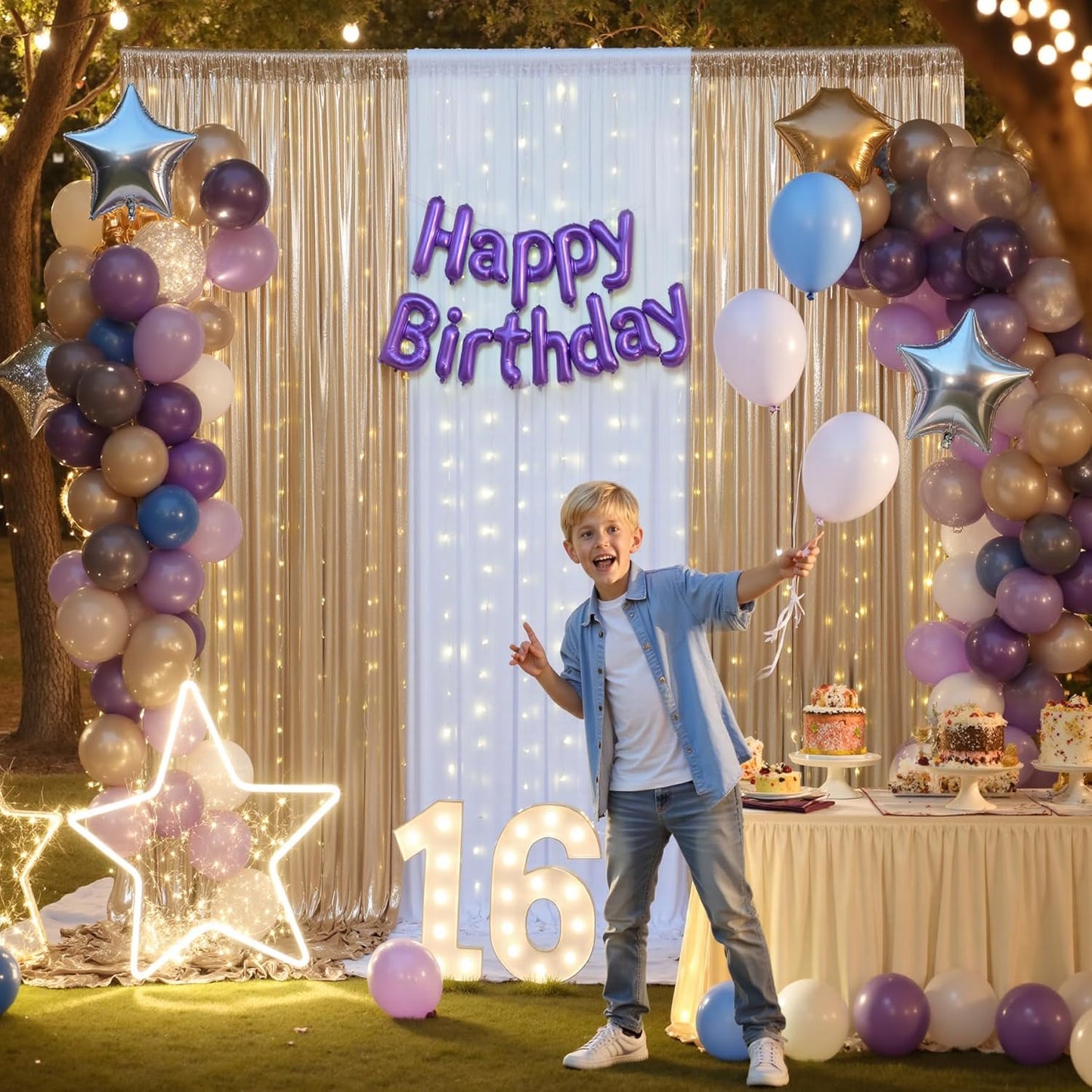 10x10 Champagne Sequin Backdrop Curtain with Lights-Wrinkle Free Thick Glitter Backdrop Drapes for Wedding Parties Events Halloween Decor-2 Panels 5×10ft Shimmer Photo Booth Background for Photography