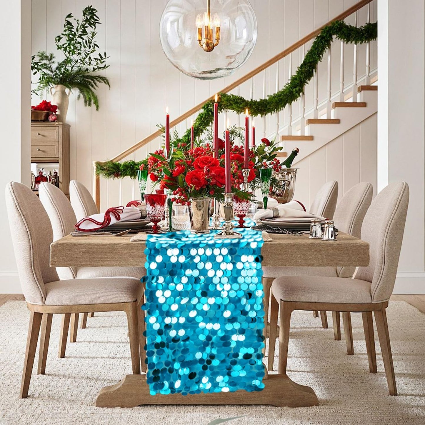 VHH Sequin Table Runner 12 x 108 inches Turquoise Table Runner, Glitter Runner for Party Wedding Birthday, Party Spring Easter Rustic, Birthday Supplies Decorations (1 Pack).