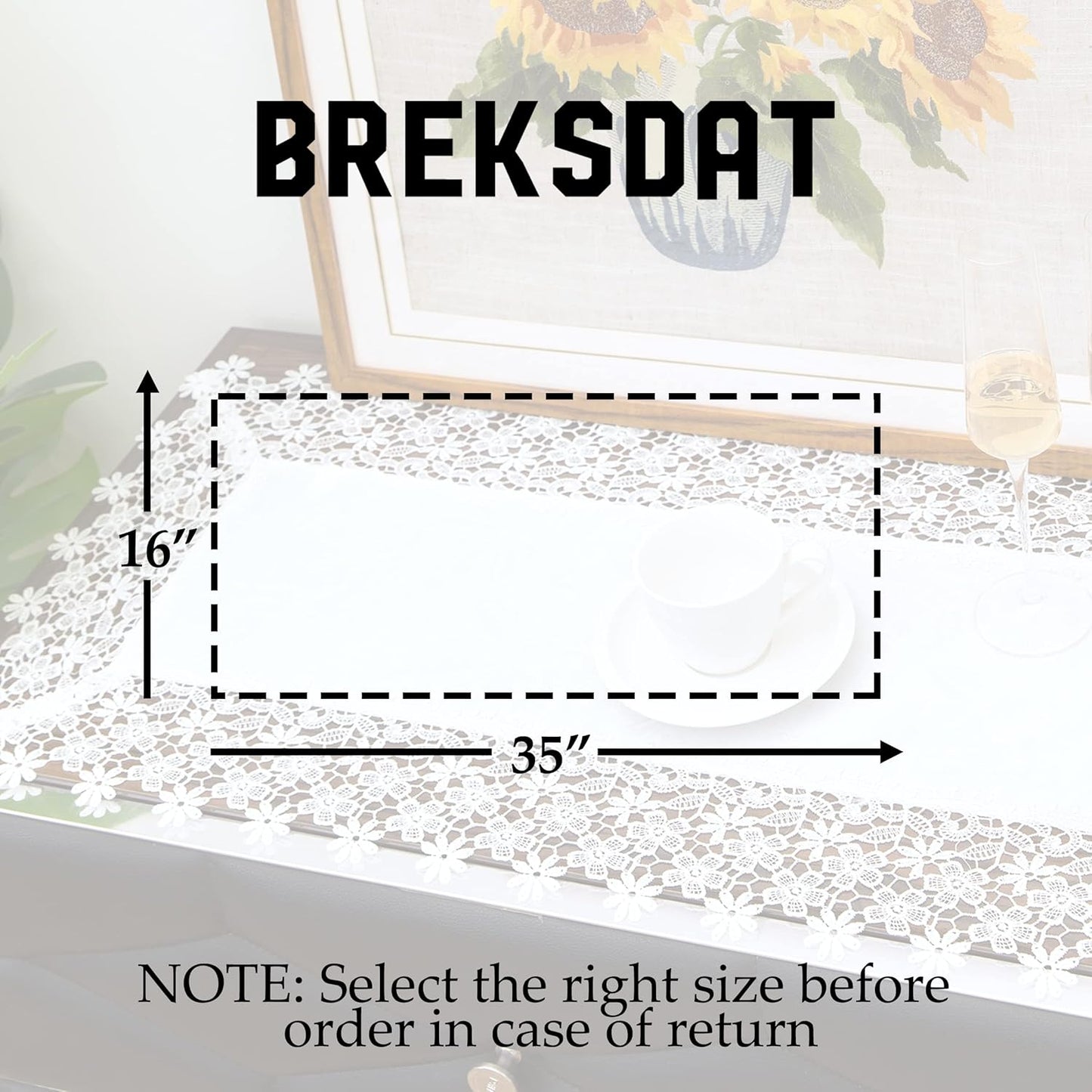 White lace Premium Rectangle Farmhouse Table Runner Waterproof OilProof SpillProof AntiShrink Soft Wrinkle Resistant Decorative Fabric Table Cover Kitchen Dinning Party Wedding Banquet