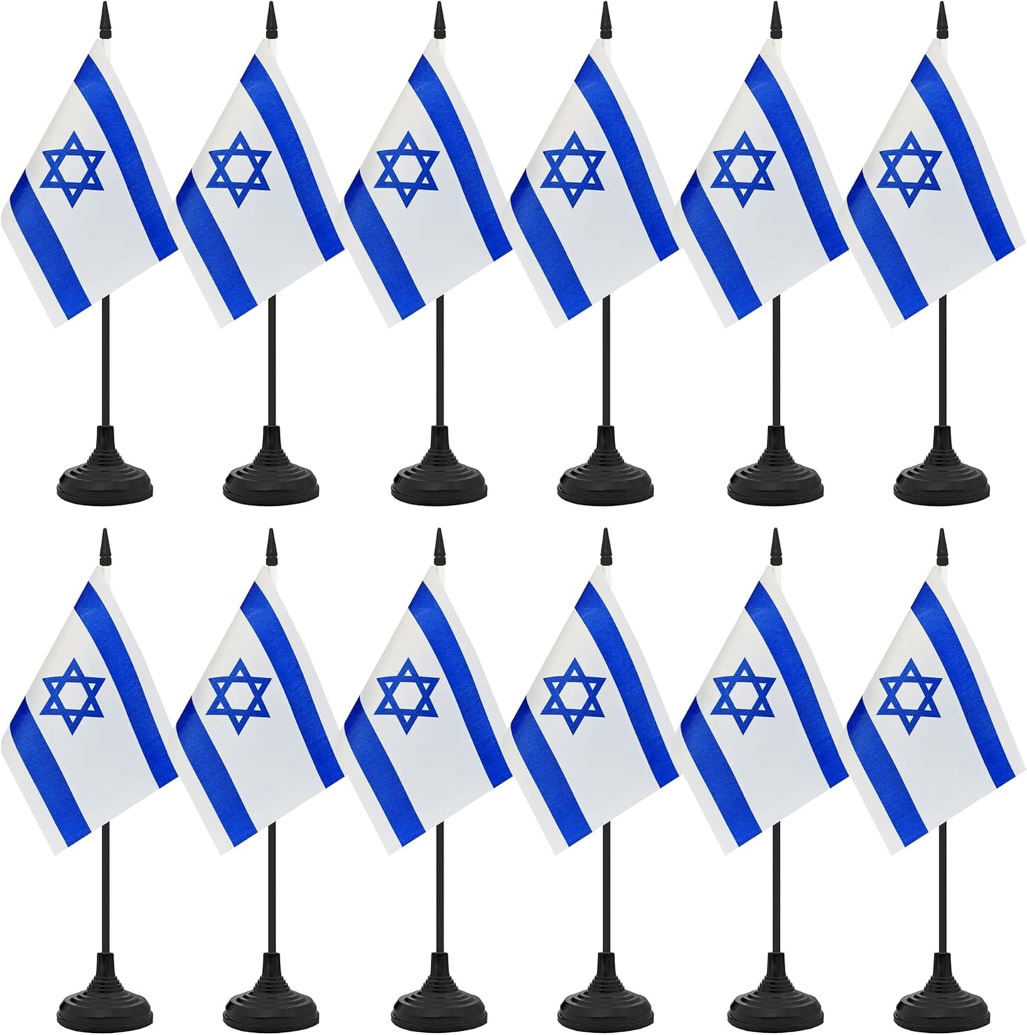 12 Pack Israel Desk Flag Set, Israeli Table Office Flag, Small Miniature Desktop Flag With Black Pole and Black Base, Classroom, Offices Meeting Desk Decoration (Israel)