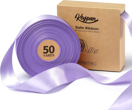 Lavender Satin Ribbon 1-1/2 Inch x 50 Yards Double-Faced Ribbons for Gift Wrapping Crafts Flower Bouquet Wedding Paper Bows Invitations
