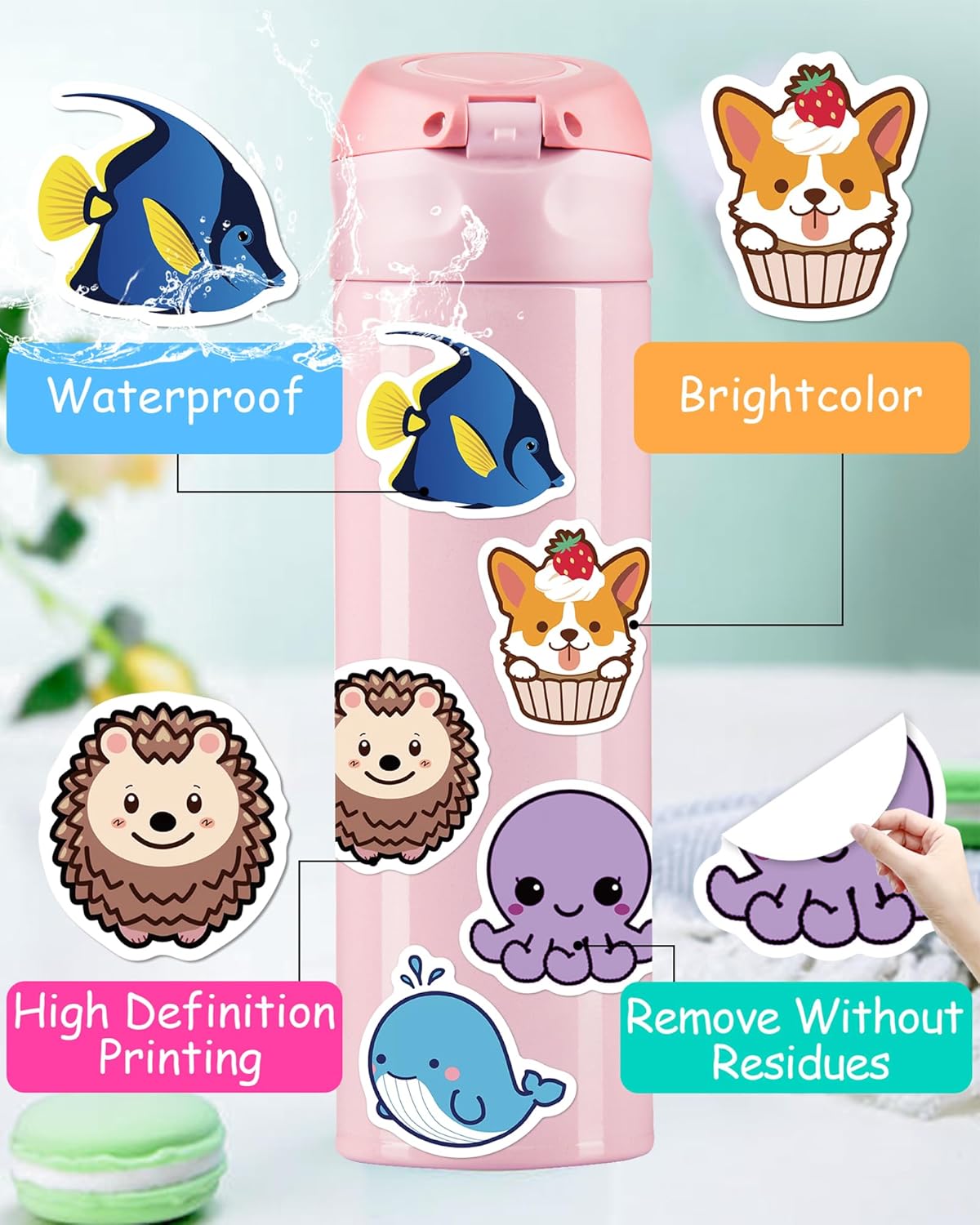 300 Pcs Animal Stickers for Kids, Cute Water Bottle Stickers for Kids Waterproof, Vinyl Laptop Kid Sticker Pack, Kid Classroom Prizes for Elementary Students