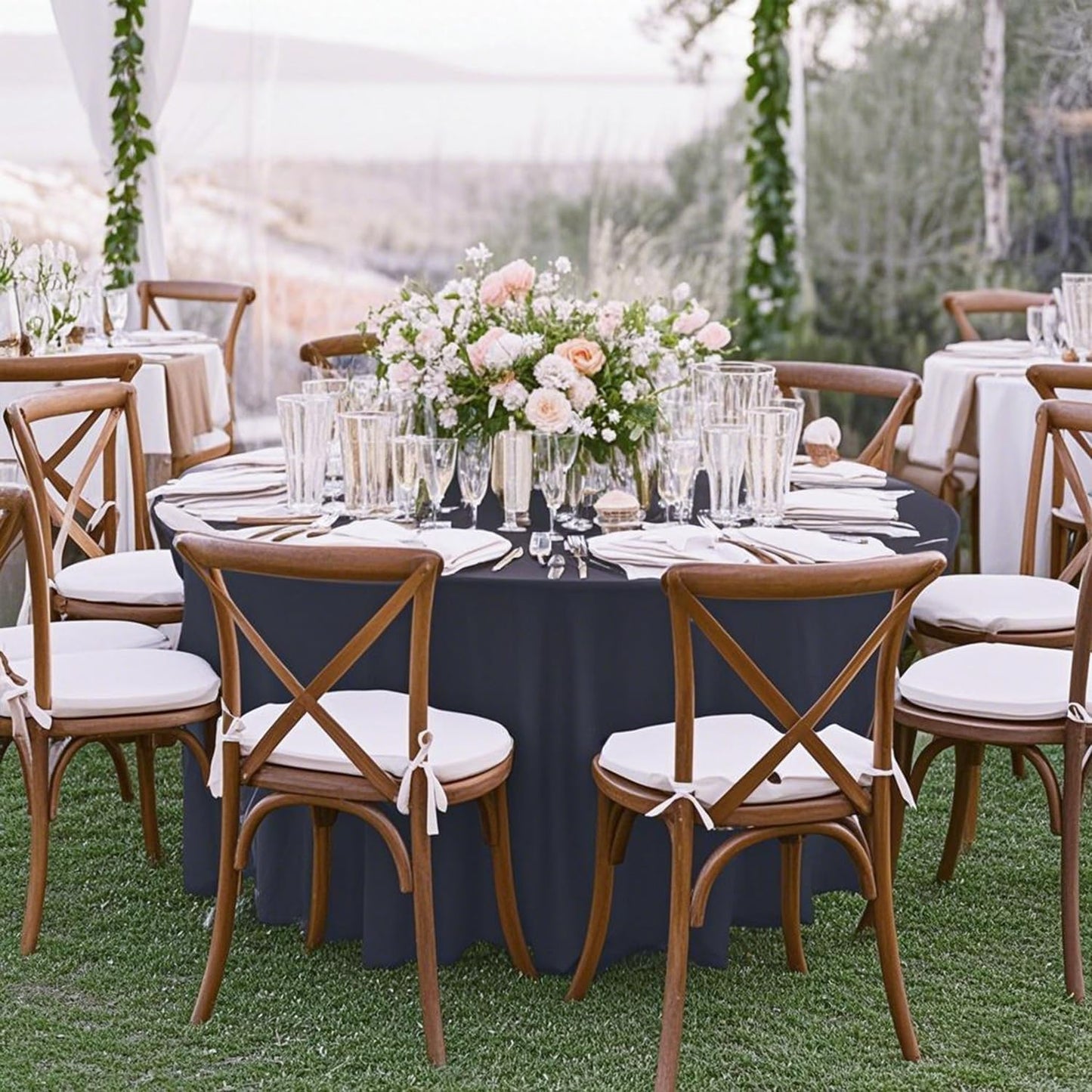 10 Pack Black Round Spandex Tablecloths for 60in Tables, 120Inch Stretchy Fitted 5FT Round Table Clothes,Wrinkle Free Table Cover with Skirt for Wedding Party Dining Banquet