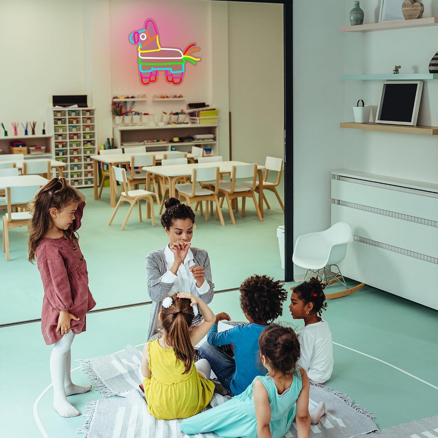 Pinata Neon Sign - Happy Birthday Neon Light for Wall Decor Mexican Colorful Horse Neon Signs with USB Power Neon Light for Bedroom Party Supplies Dimmable Design