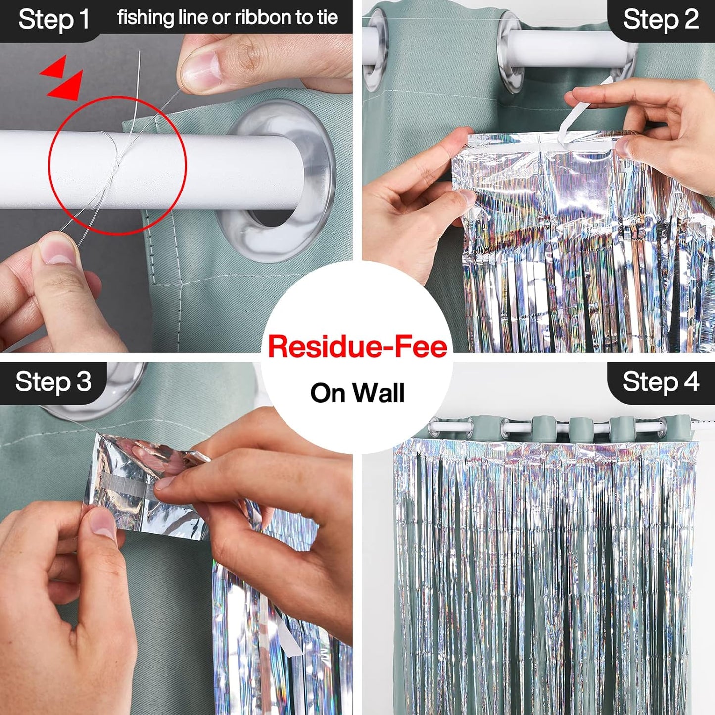 PartyWoo Foil Fringe Curtains Silver, 2 pcs 3.3x6.6 ft Silver Streamers, Fringe Backdrop, Tinsel Backdrop, Tinsel Curtain, Metallic Door Shimmer, Birthday Party Streamers, Christmas Decorations